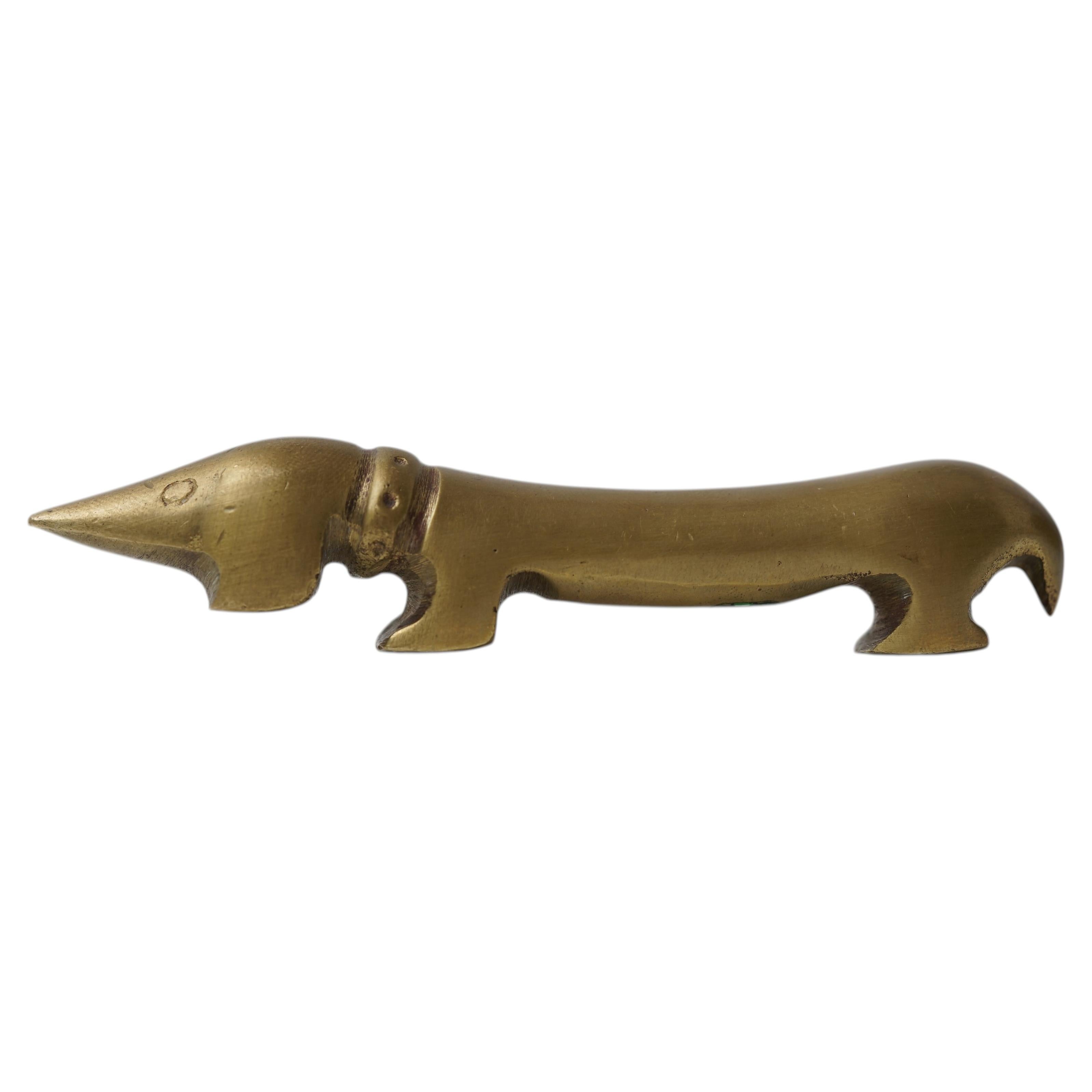 Vintage Brass Dachshund Bottle Opener by Walter Bosse for Herta Baller, 1950s For Sale