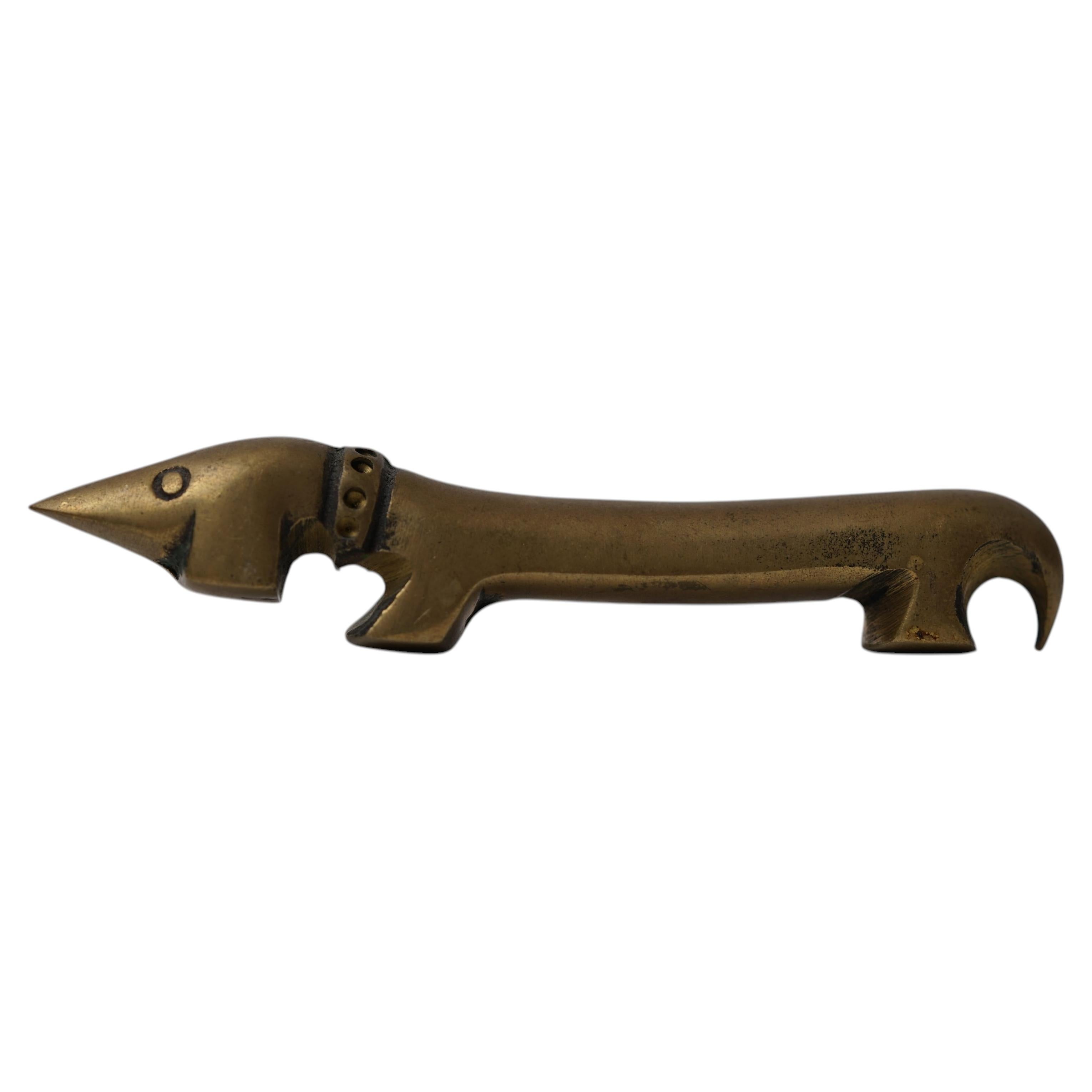 Vintage Brass Dachshund Bottle Opener by Walter Bosse for Herta Baller, 1950s For Sale