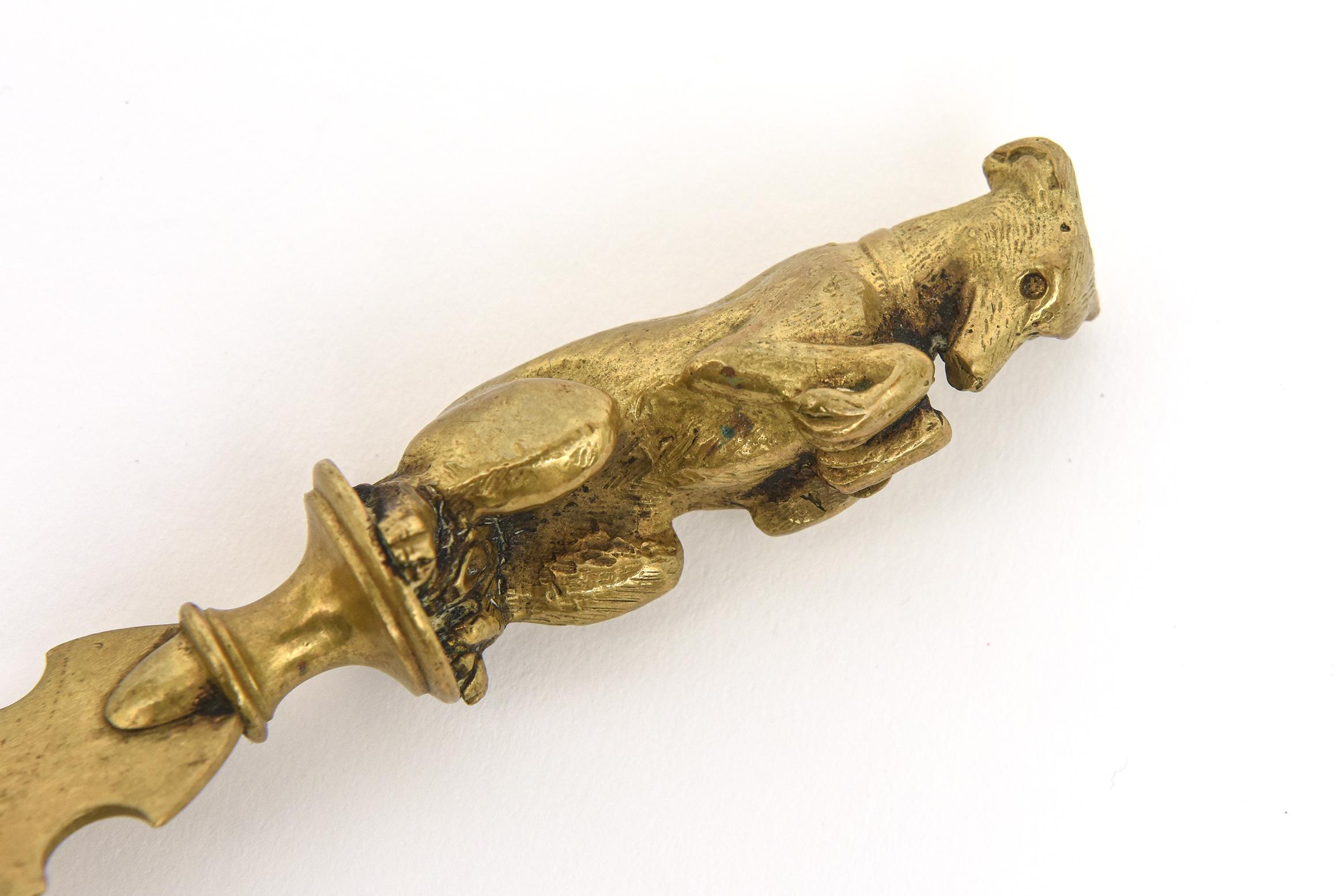 American Vintage Brass Dachshund Dog Letter Opener Desk Accessory For Sale