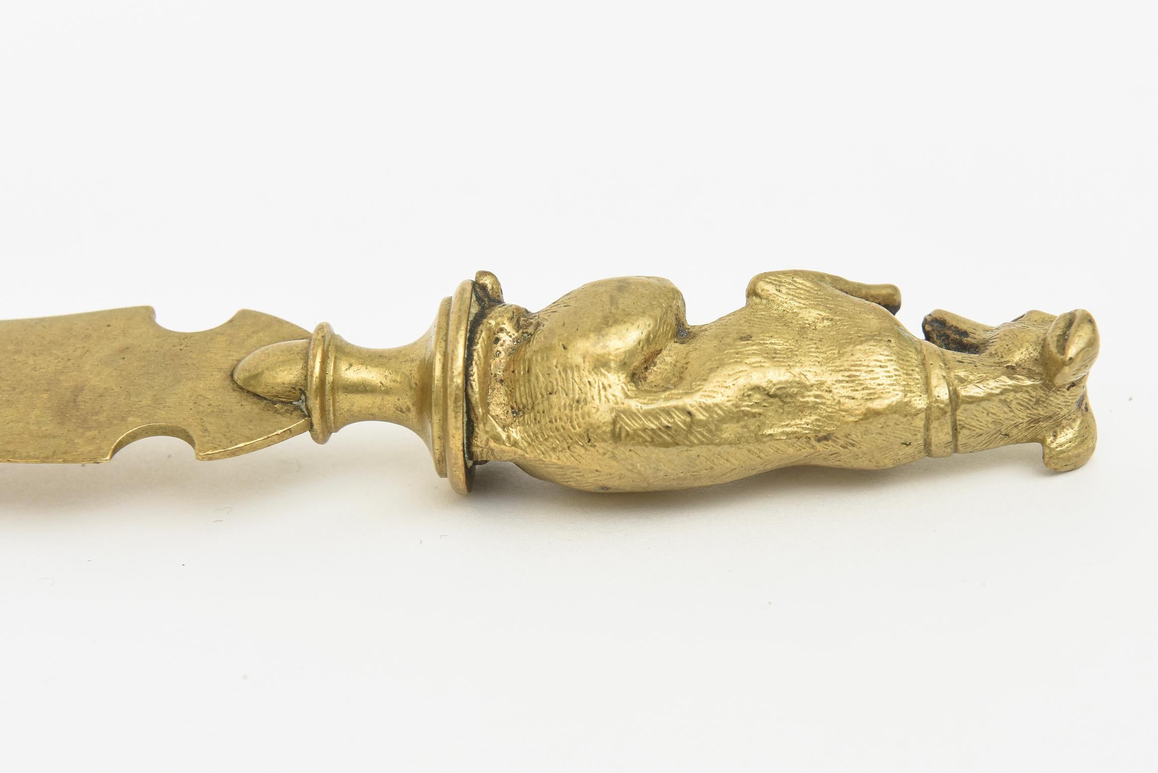 Vintage Brass Dachshund Dog Letter Opener Desk Accessory In Good Condition For Sale In North Miami, FL