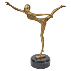 Vintage Brass 'Dancer' Sculpture on Marble Base