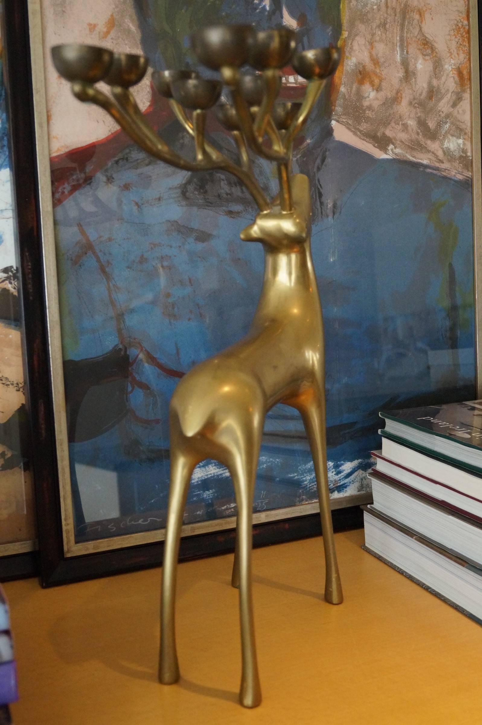 brass deer candle holder vintage