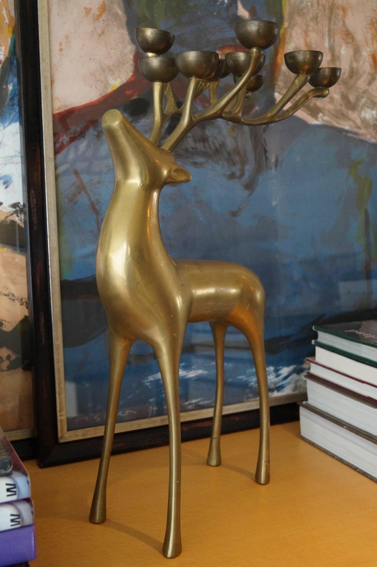 French Vintage Brass Deer Candle, France, 1970s For Sale