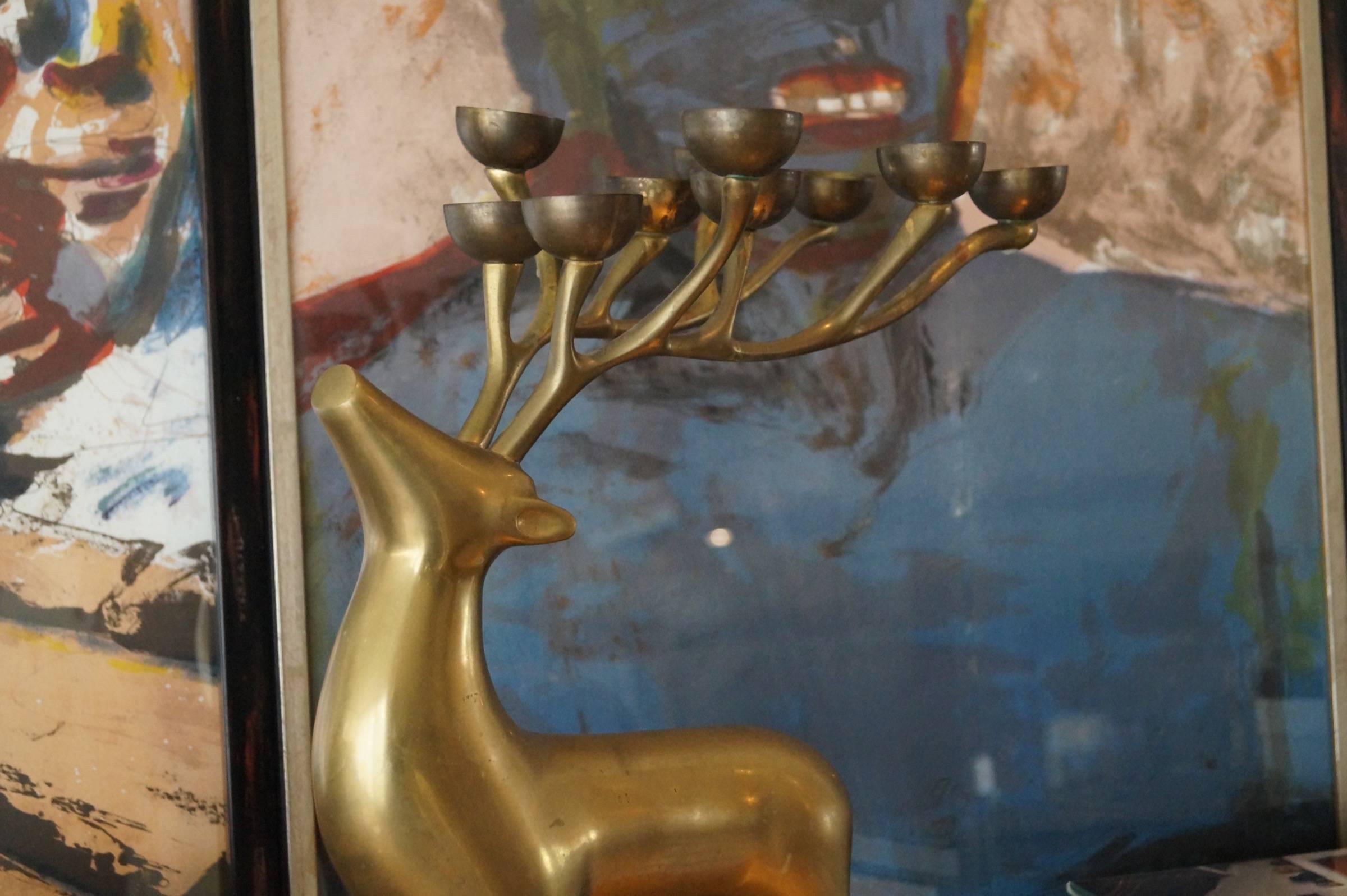 Vintage Brass Deer Candle, France, 1970s In Excellent Condition For Sale In Haarlem, Noord-Holland