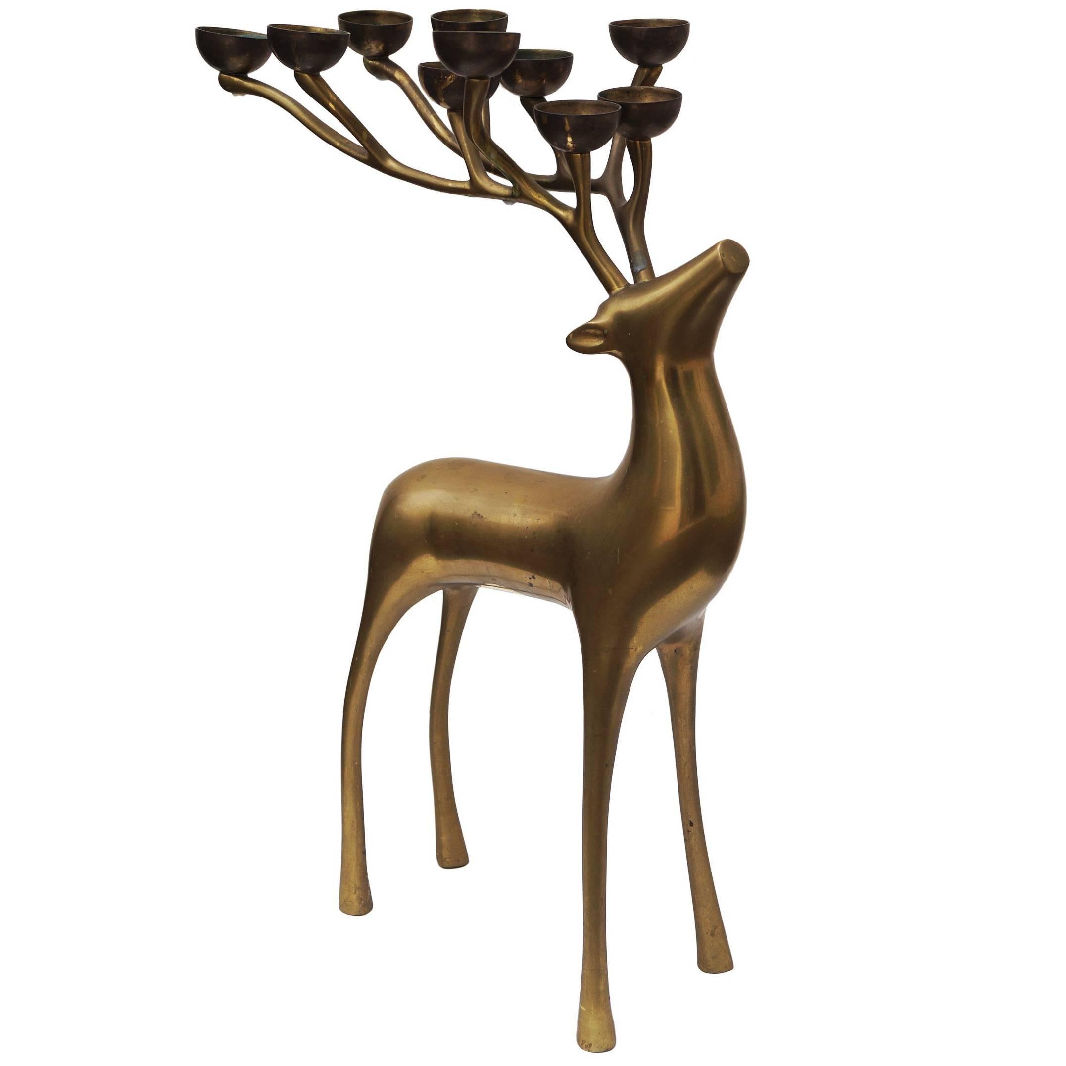 Vintage Brass Deer Candle, France, 1970s For Sale