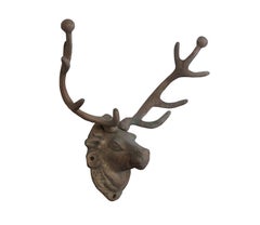 Vintage Brass Deer Elk Stag Reindeer Antlers Coat Hat Rack Wall Hook 10"