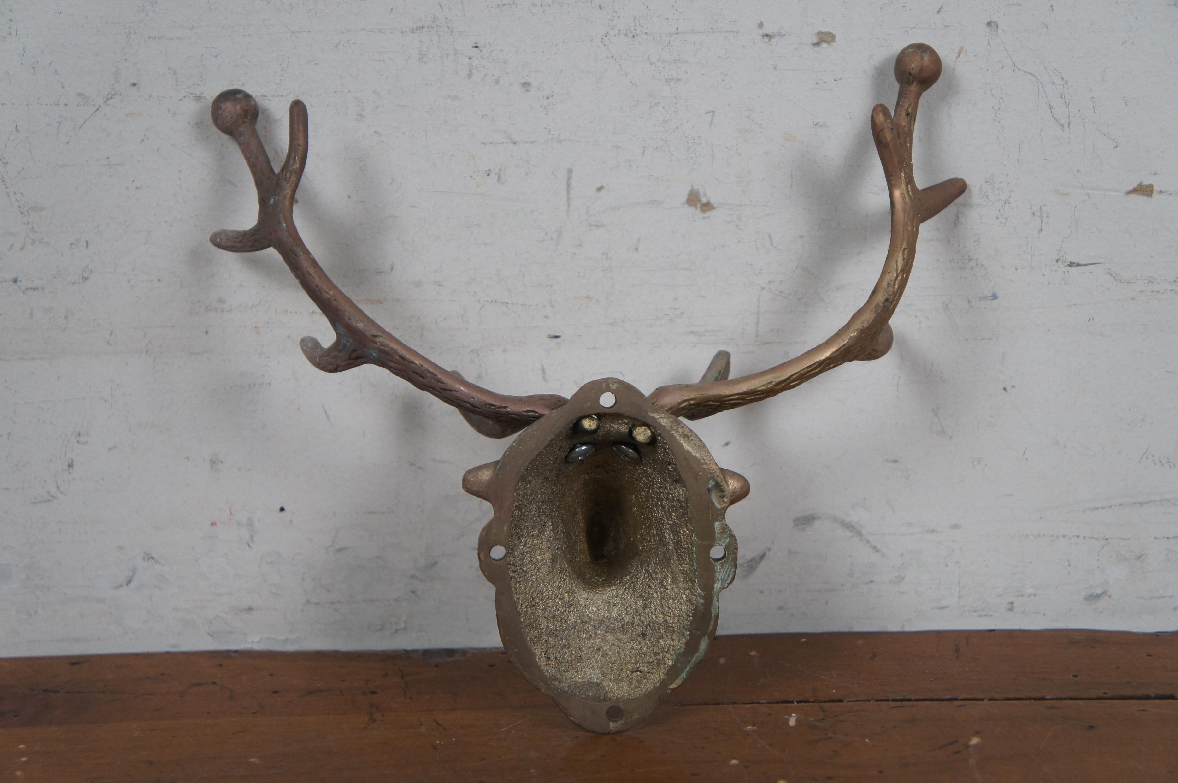 Vintage Brass Deer Elk Stag Reindeer Antlers Coat Hat Rack Wall Hook 10