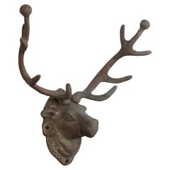 Vintage Brass Deer Elk Stag Reindeer Antlers Coat Hat Rack Wall Hook 10"