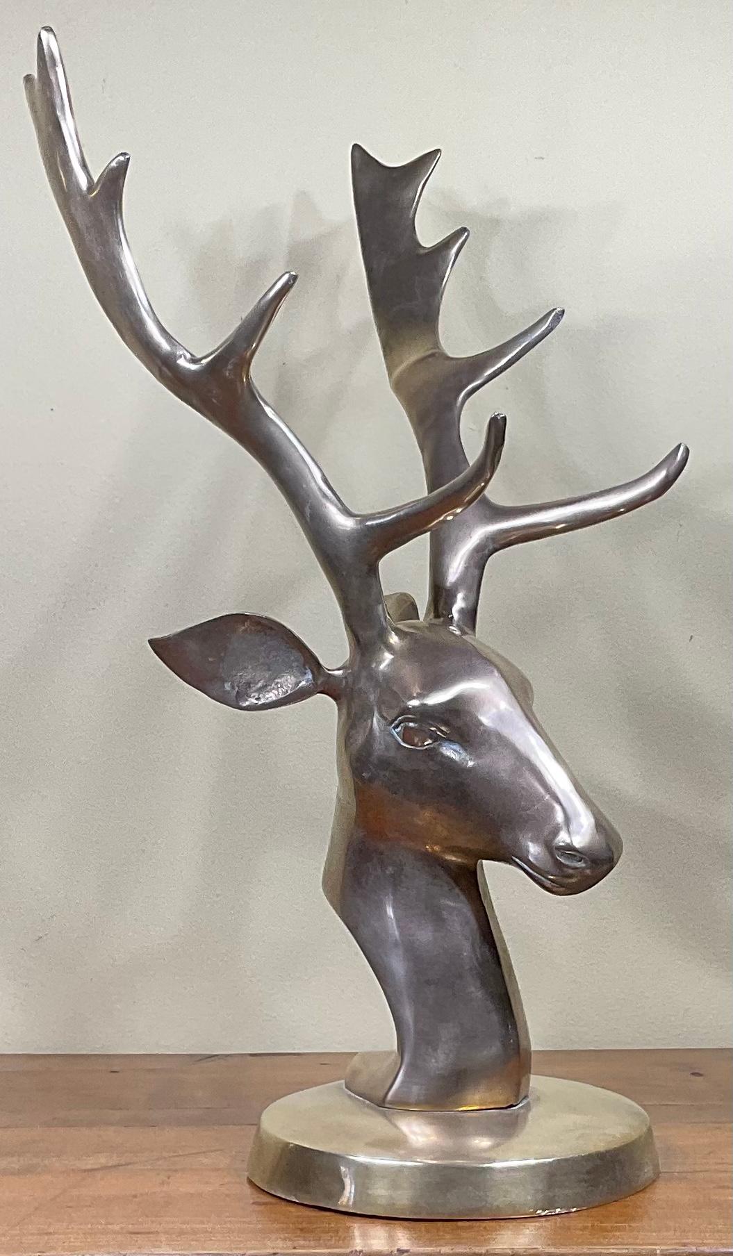 Vintage Brass Deer Head In Good Condition For Sale In Delray Beach, FL