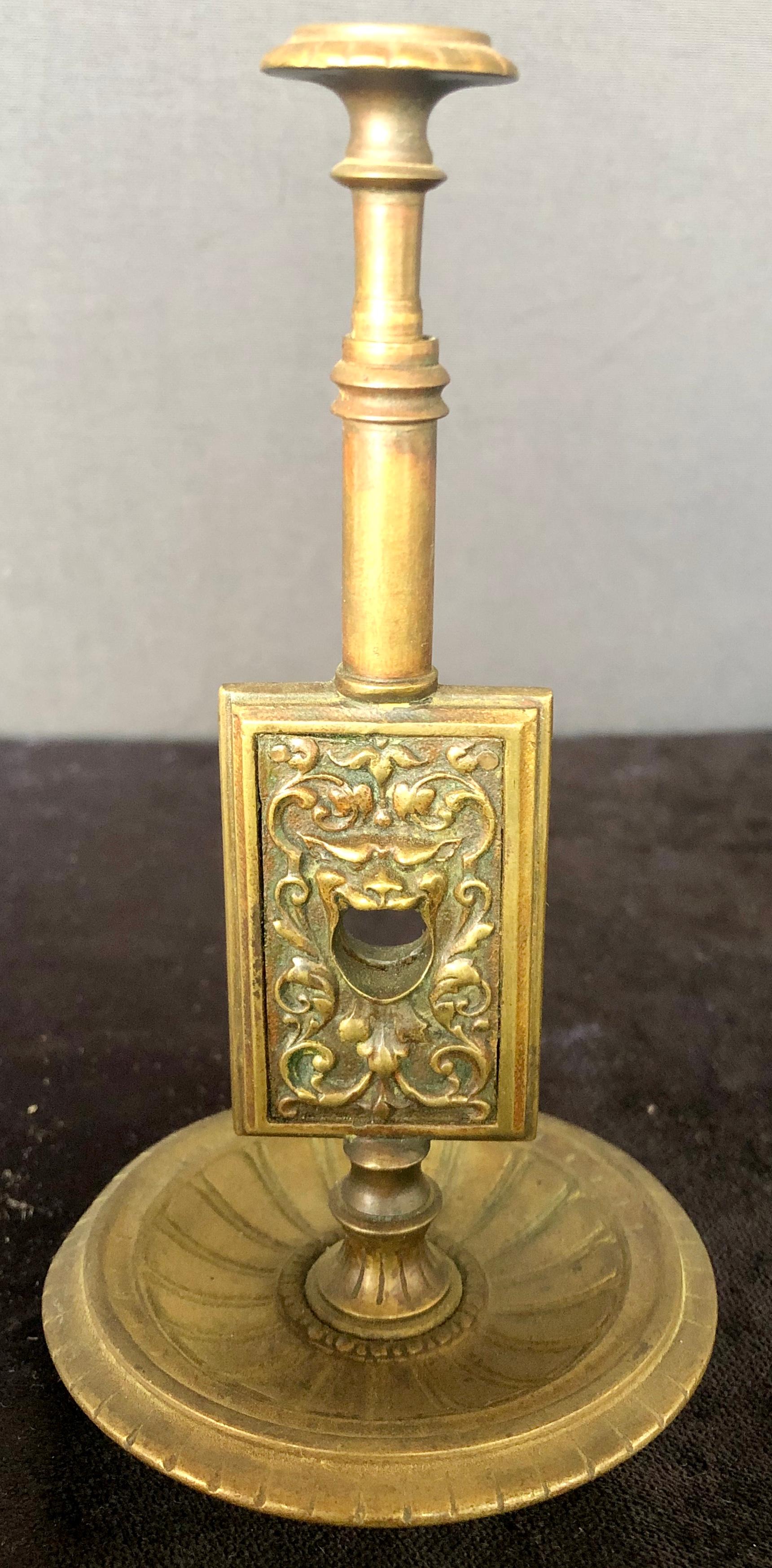Vintage brass desktop cigar cutter featuring spring loaded pushdown cutting mechanism, excellent patina brass.
This is part of the personal collection purchased directly, from the estate of Jerry Terranova, Author of 