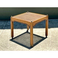 Vintage Brass Detail Cane Inset Drinks Table
