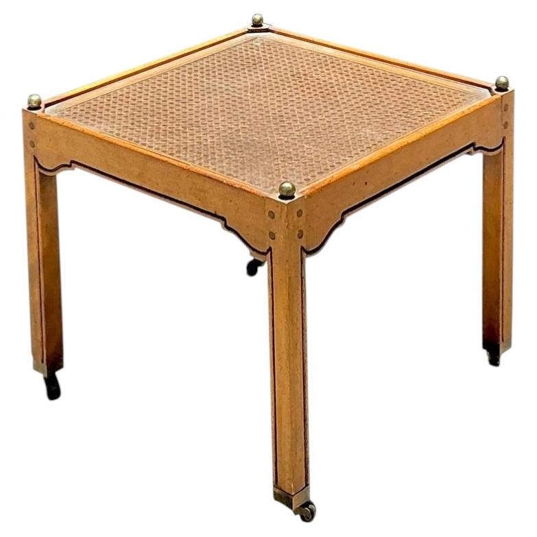 Vintage Brass Detail Cane Inset Drinks Table For Sale