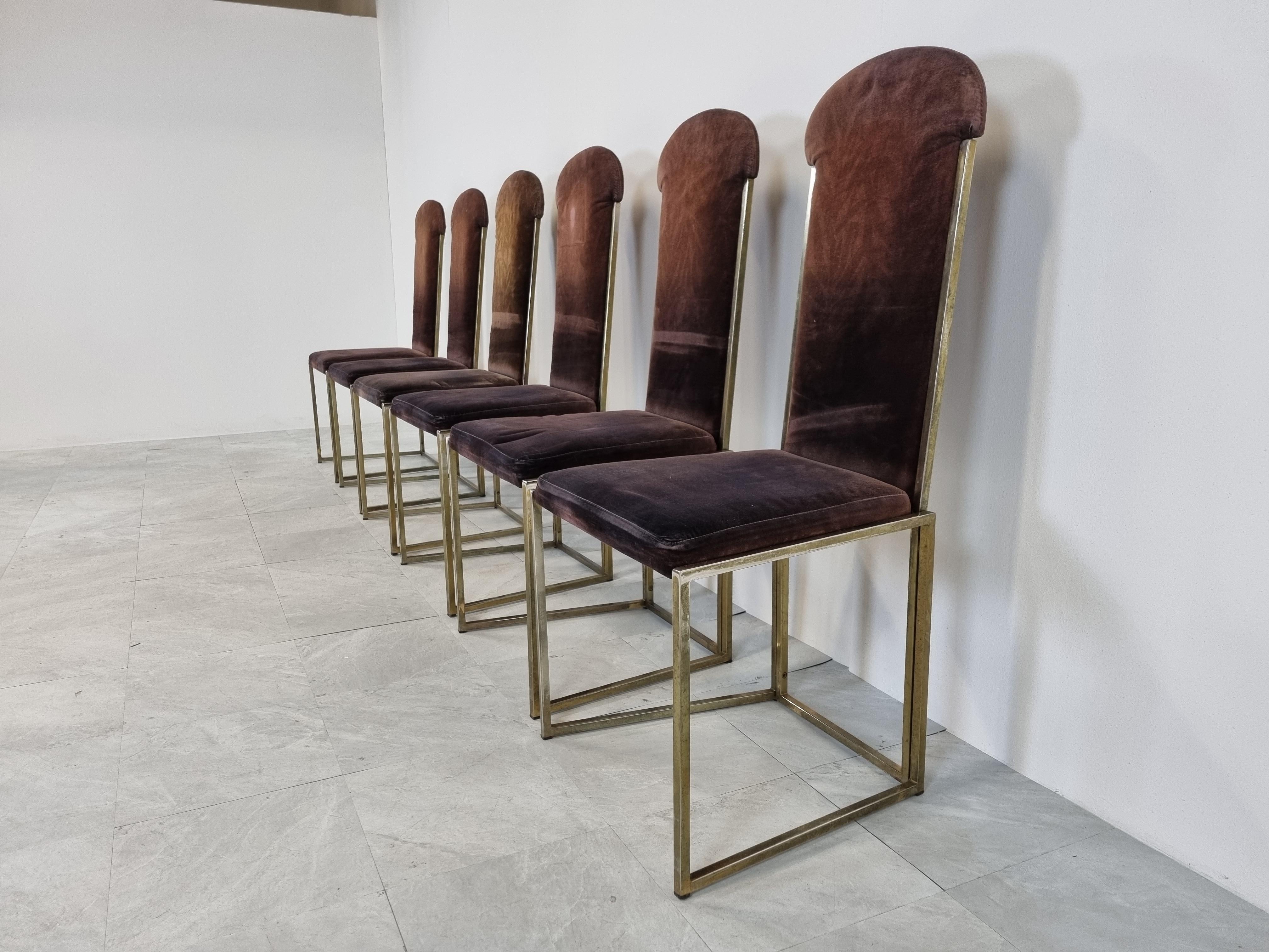 Hollywood Regency Vintage Brass Dining Chairs by Belgo Chrom, 1970s 