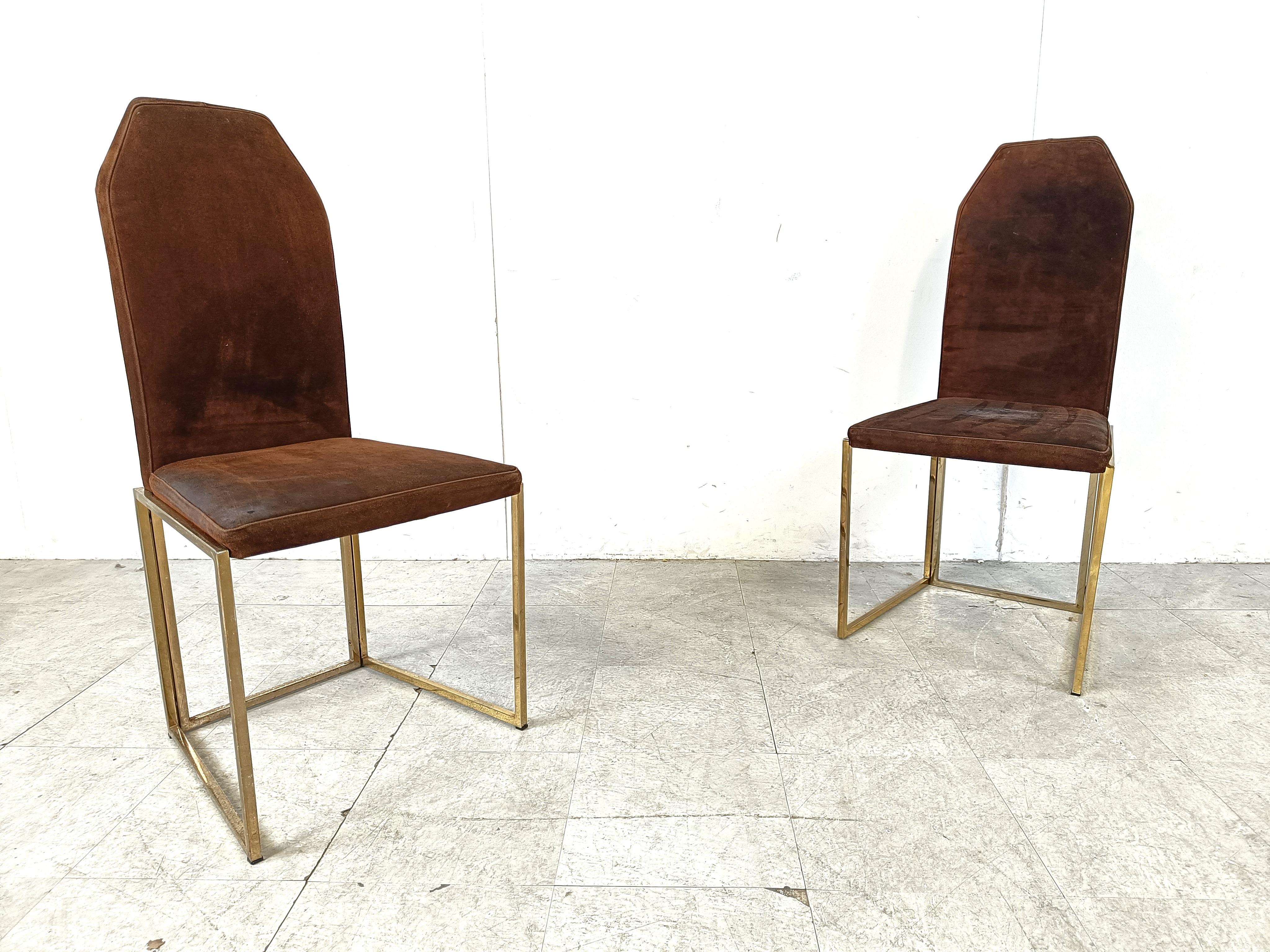 Vintage brass dining chairs by Belgo chrom, 1970s 2