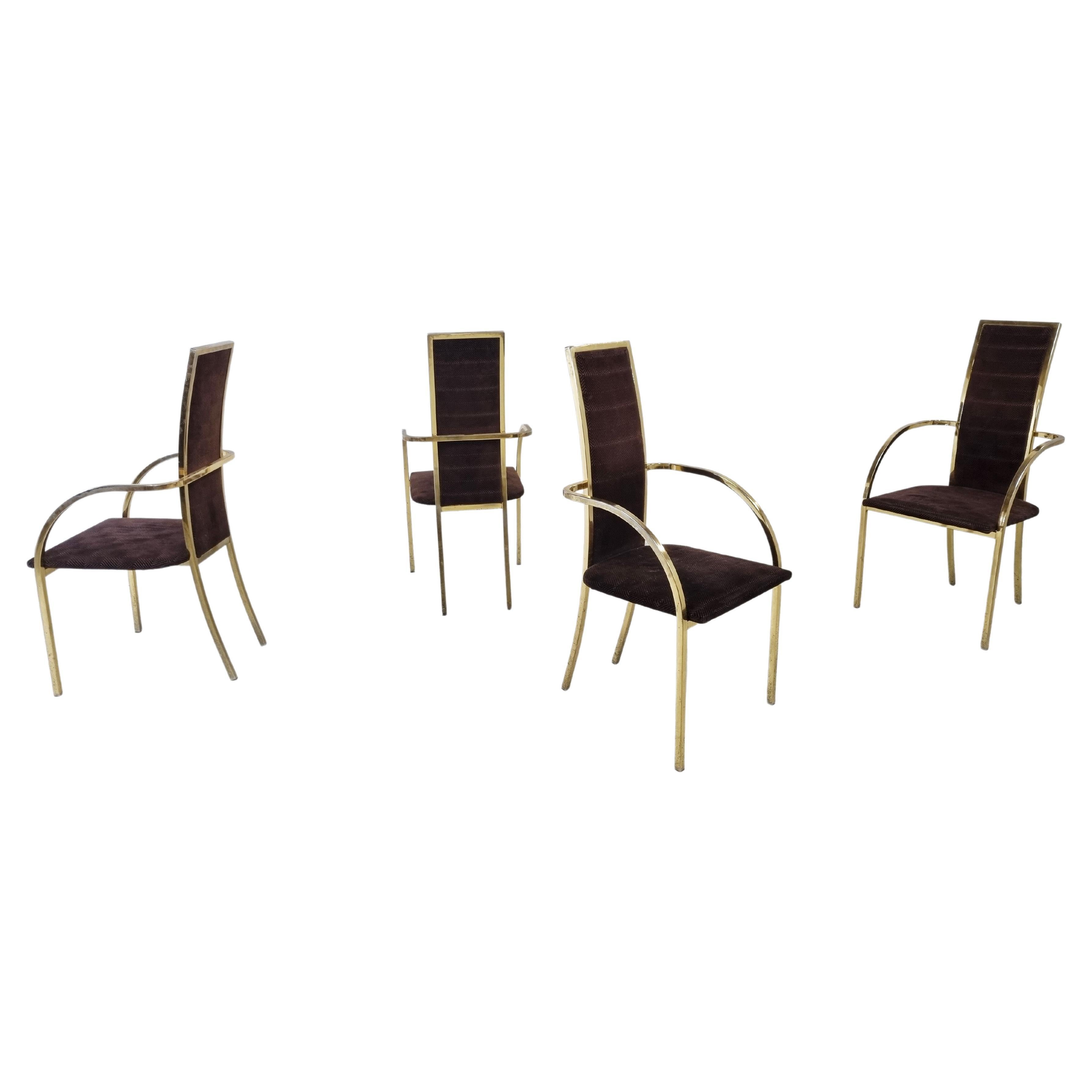 Vintage Brass Dining Chairs by Belgo Chrome, 1970s, Set of Six at 1stDibs