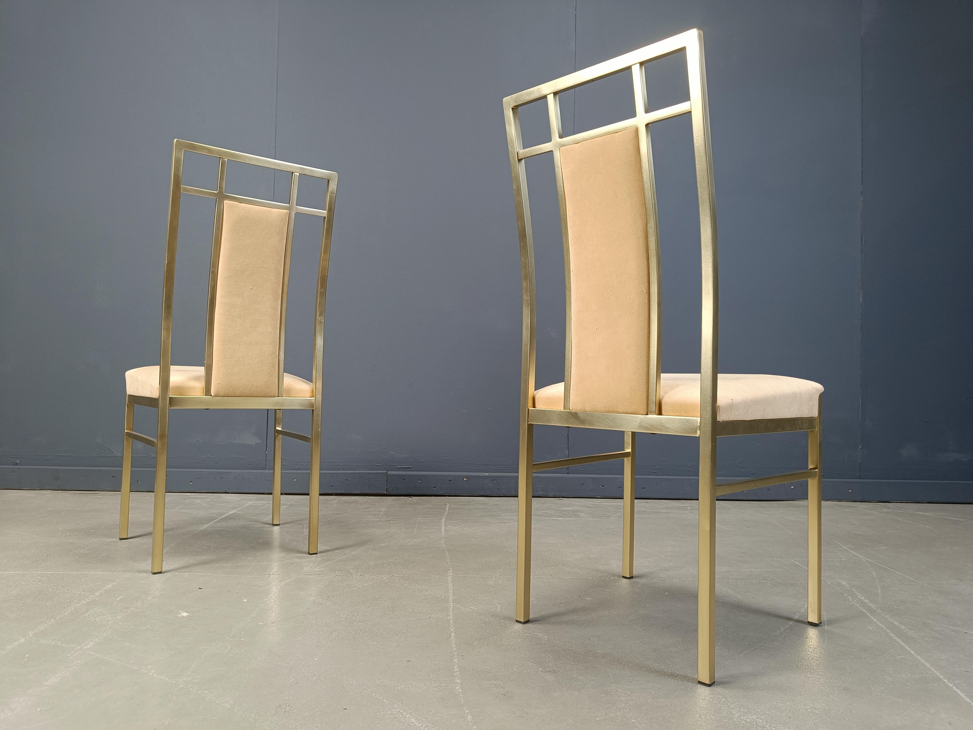 Hollywood Regency Chaises de salle à manger vintage en laiton par Belgochrom, 1970 en vente