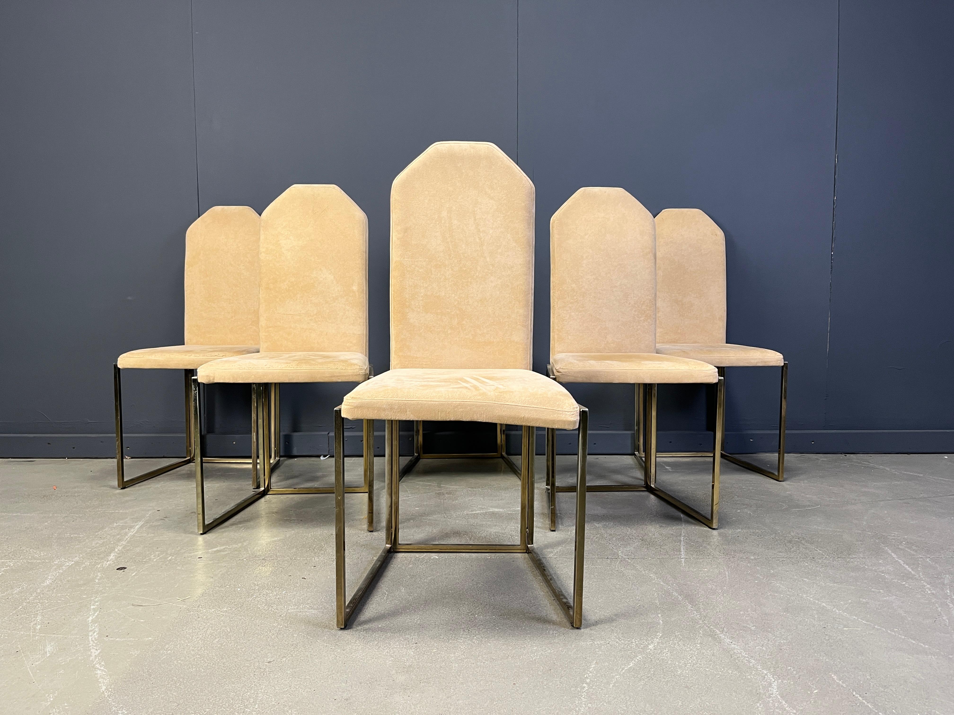 Hollywood Regency Chaises de salle à manger vintage en laiton par Belgochrom, 1970 en vente