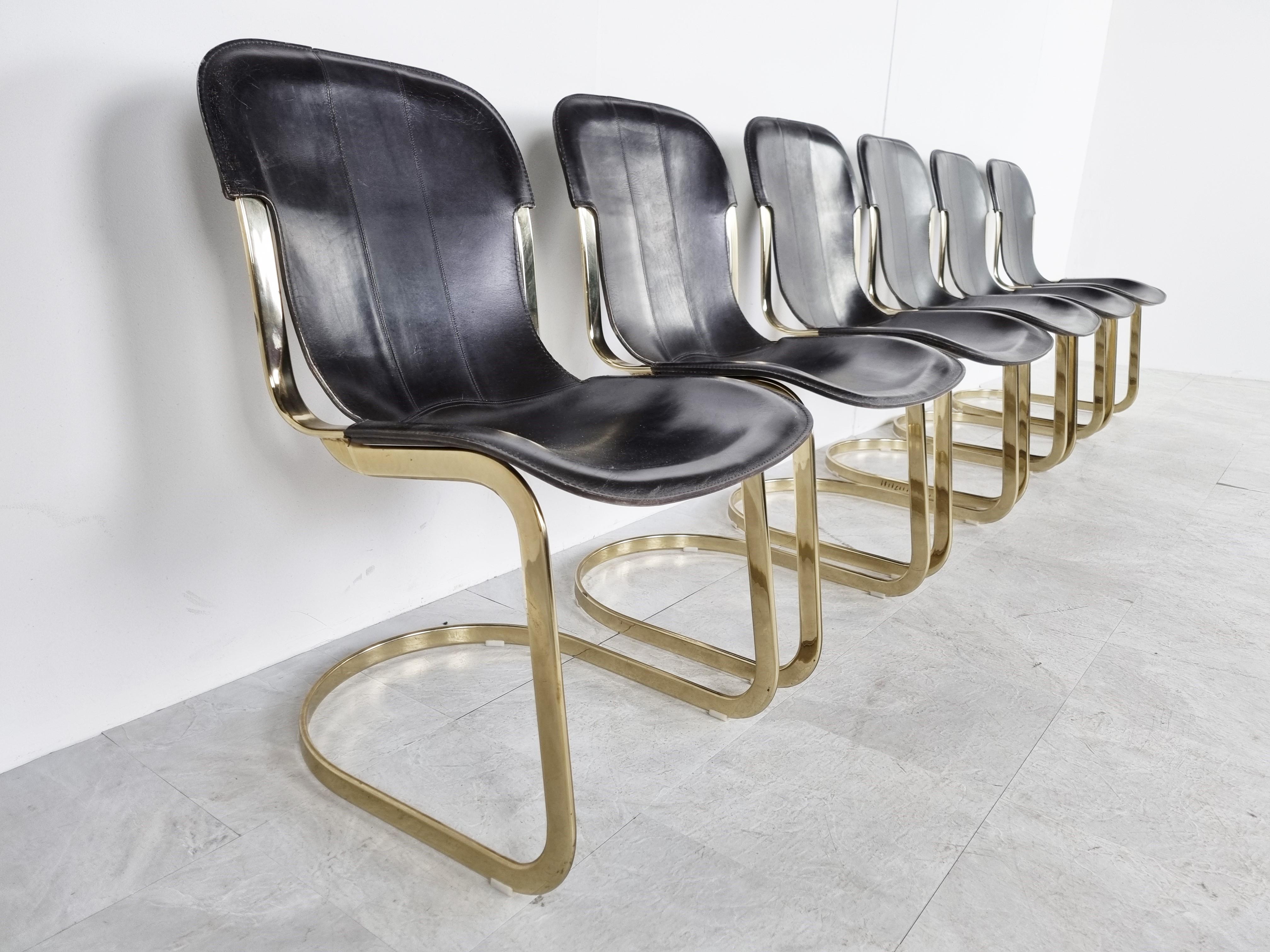 Hollywood Regency Vintage Brass Dining Chairs by Willy Rizzo for Cidue Set of 6, 1970s