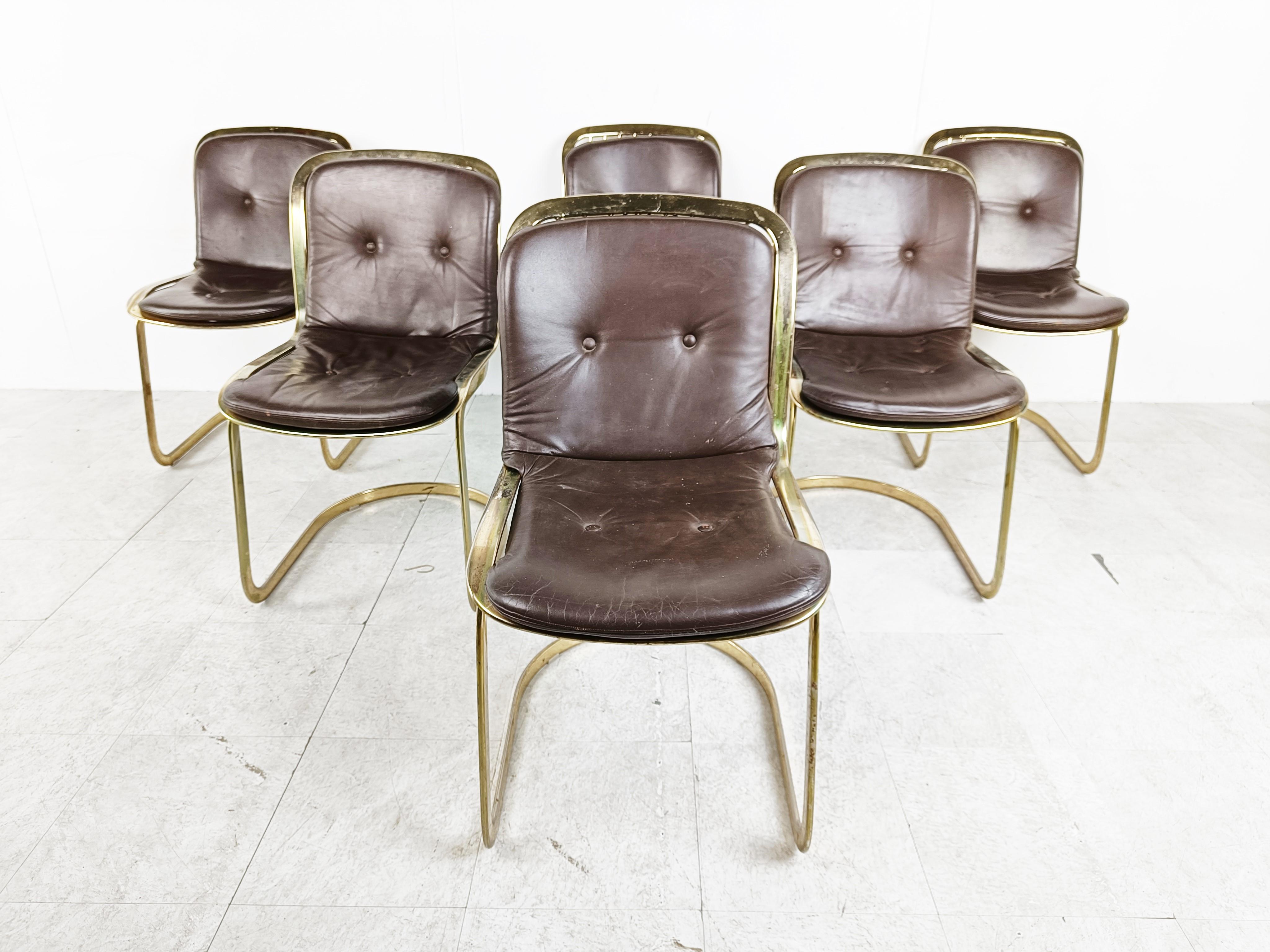 Mid-Century Modern Vintage Brass Dining Chairs by Willy Rizzo for Cidue Set of 6, 1970s