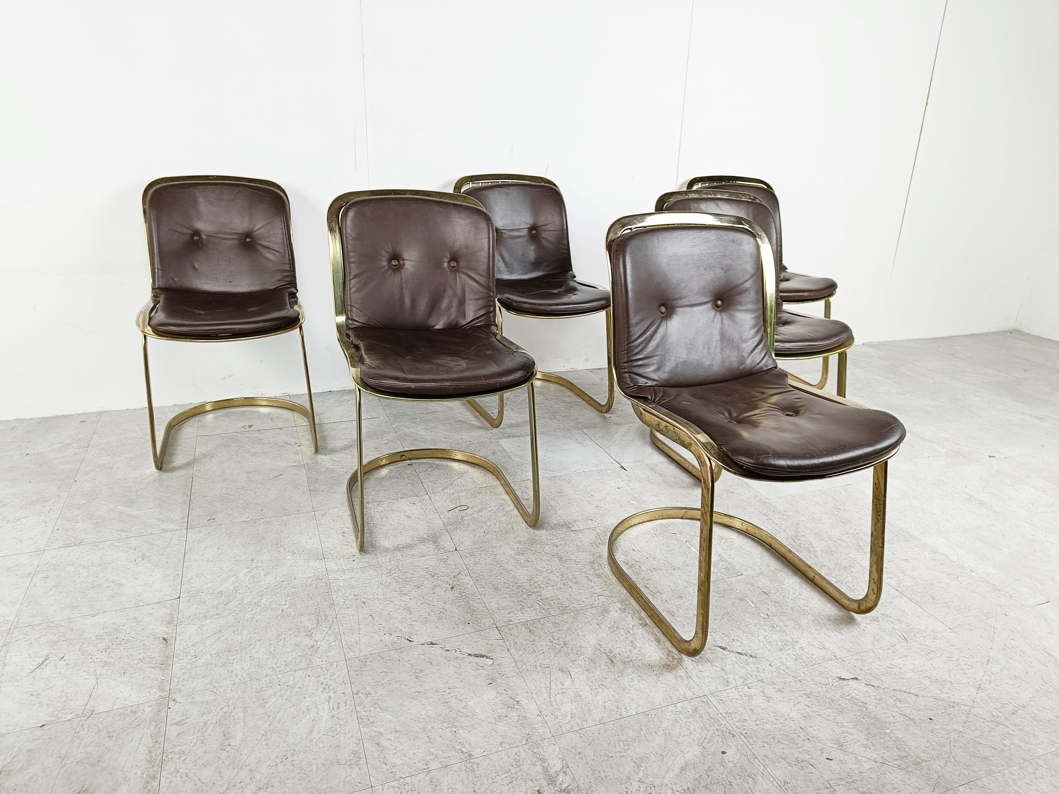 Italian Vintage Brass Dining Chairs by Willy Rizzo for Cidue Set of 6, 1970s