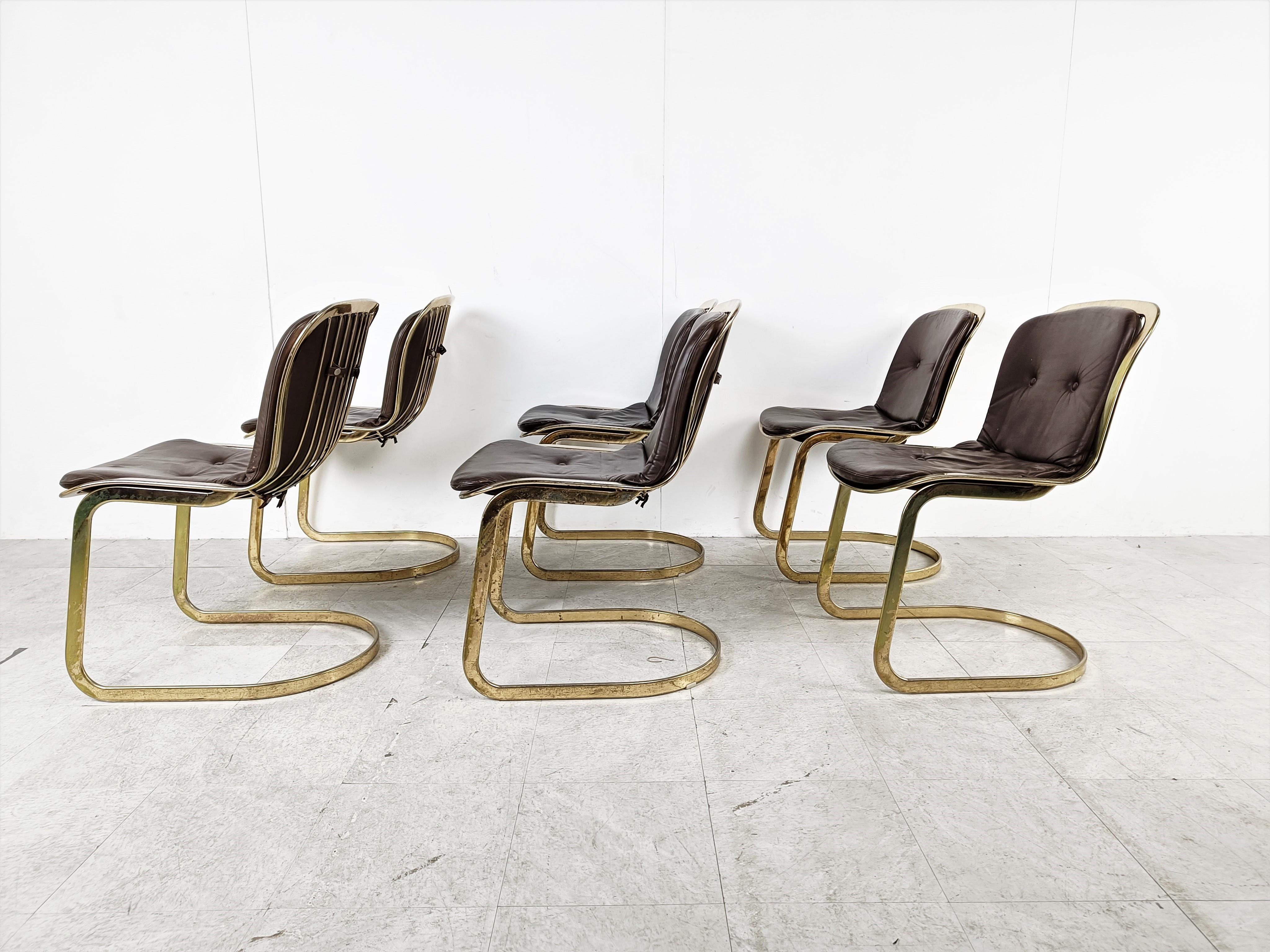 Vintage Brass Dining Chairs by Willy Rizzo for Cidue Set of 6, 1970s 1