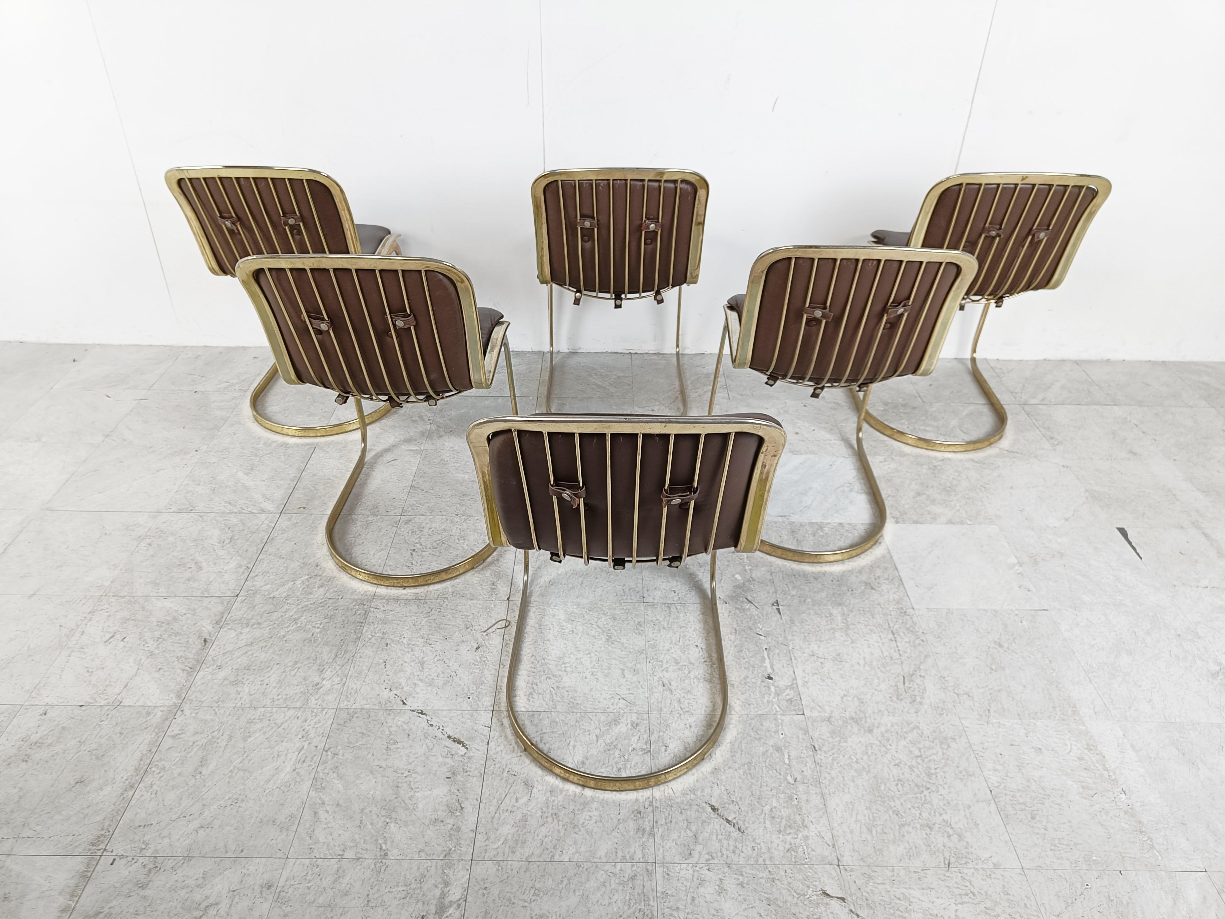 Vintage Brass Dining Chairs by Willy Rizzo for Cidue Set of 6, 1970s 2