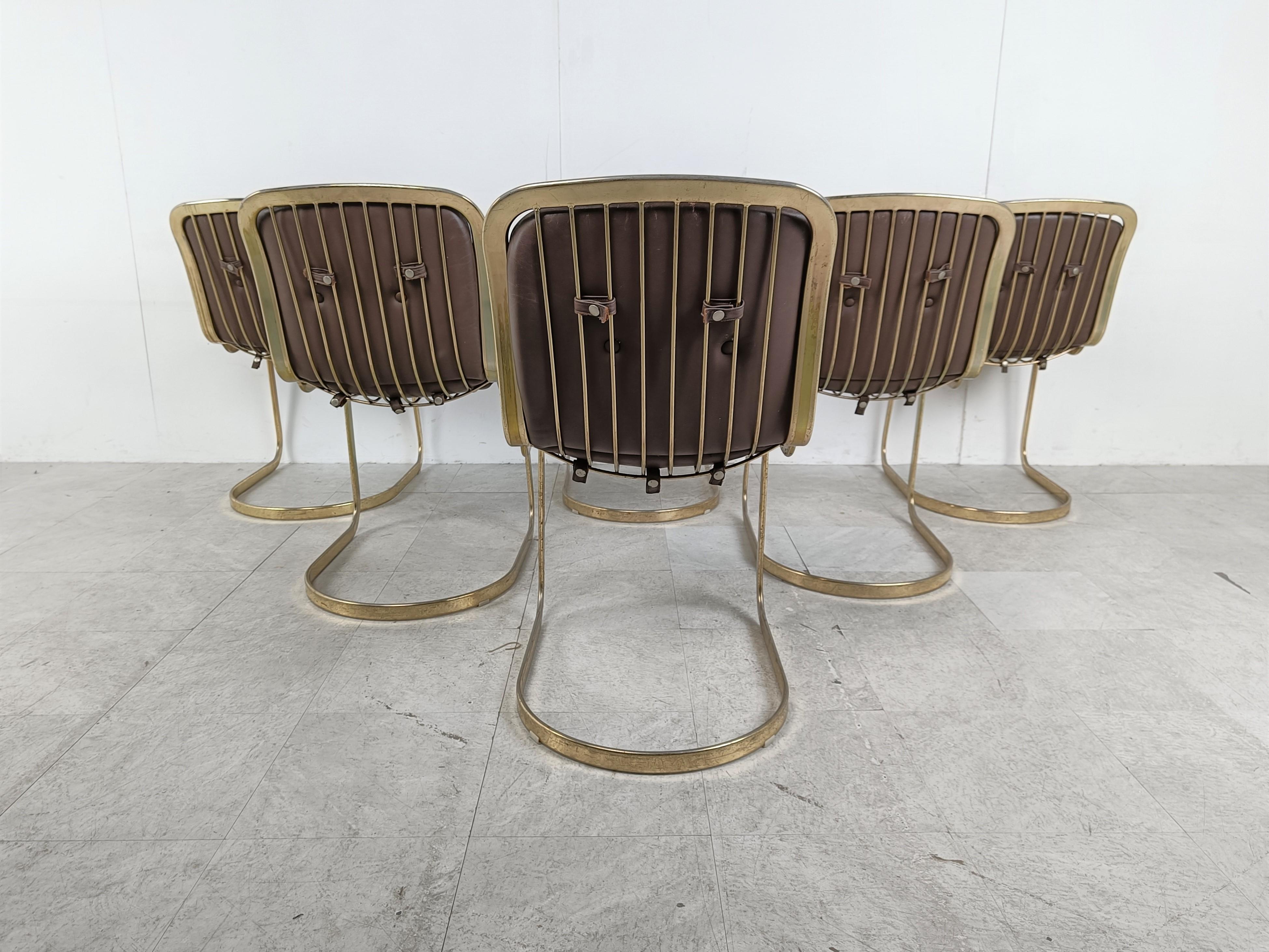 Vintage Brass Dining Chairs by Willy Rizzo for Cidue Set of 6, 1970s 3