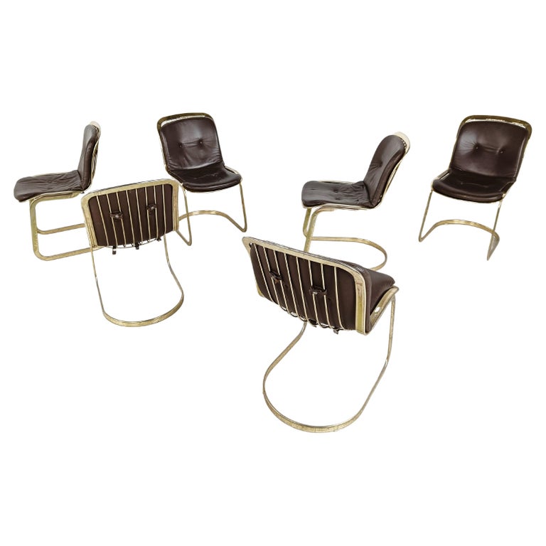 Vintage Brass Dining Chairs by Willy Rizzo for Cidue Set of