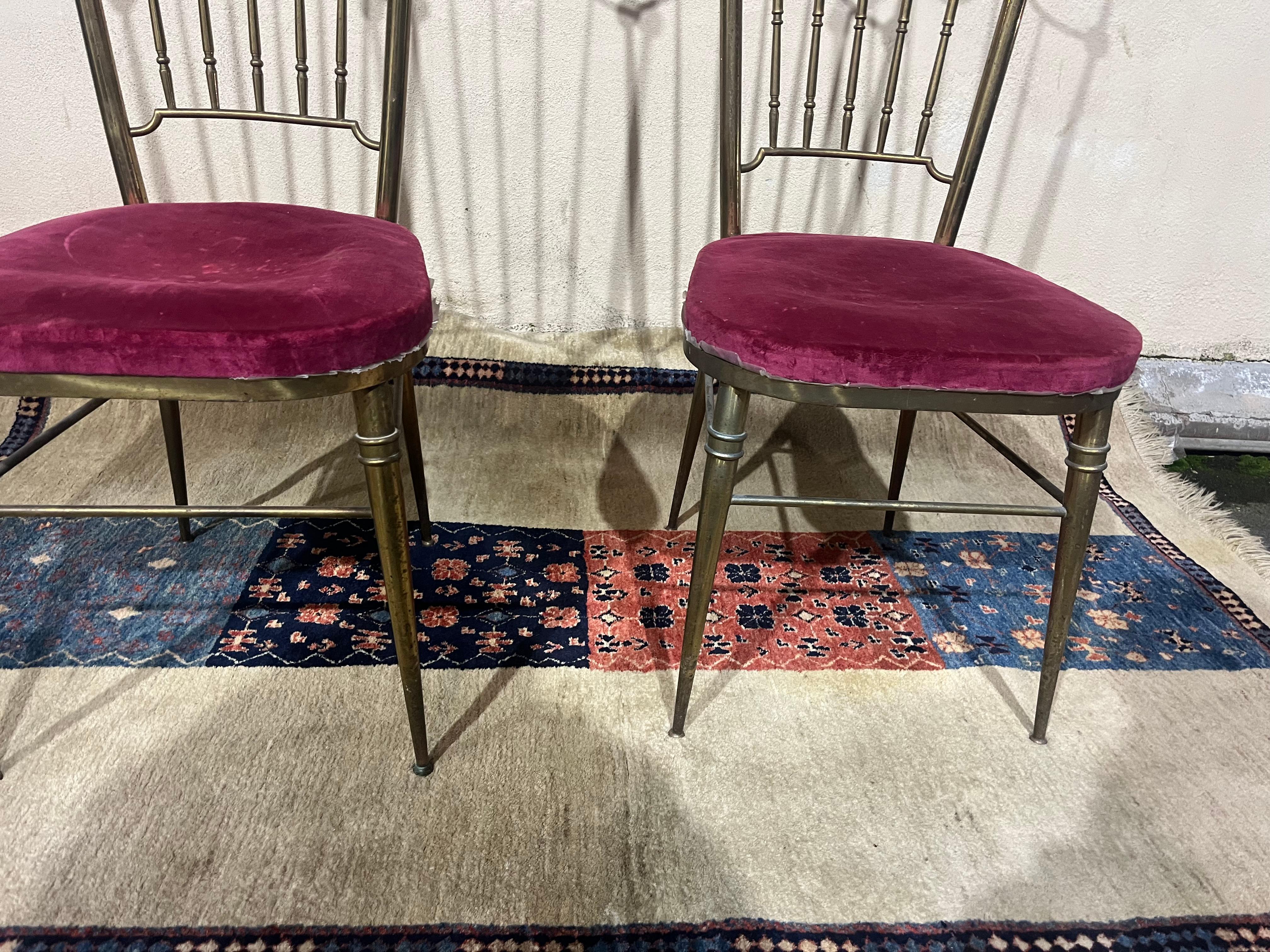 Sillas de comedor vintage de latón de Chiavari, Italia, años 50 en venta 2