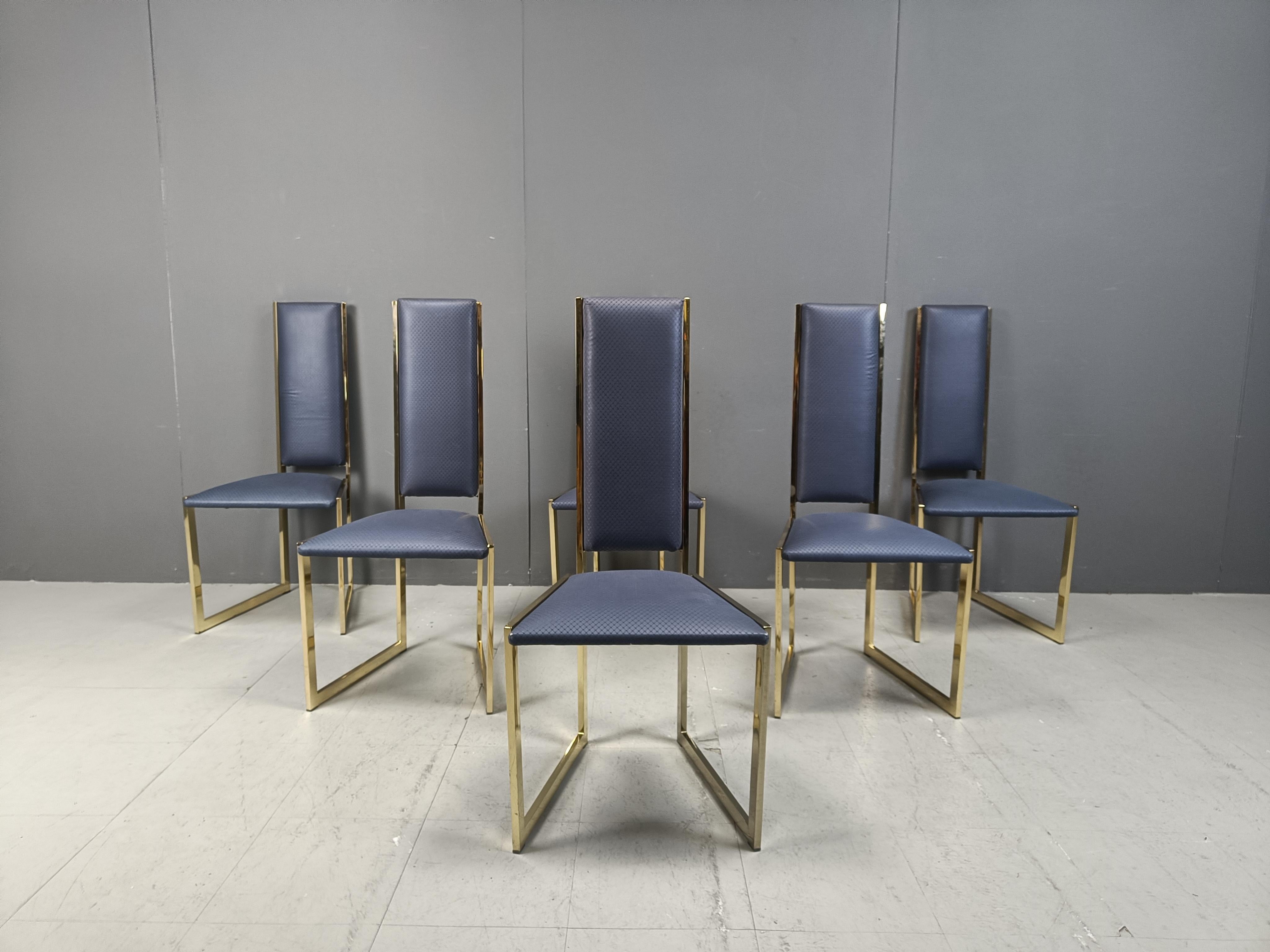 Hollywood Regency Vintage brass dining chairs, set of 6 - 1970s For Sale