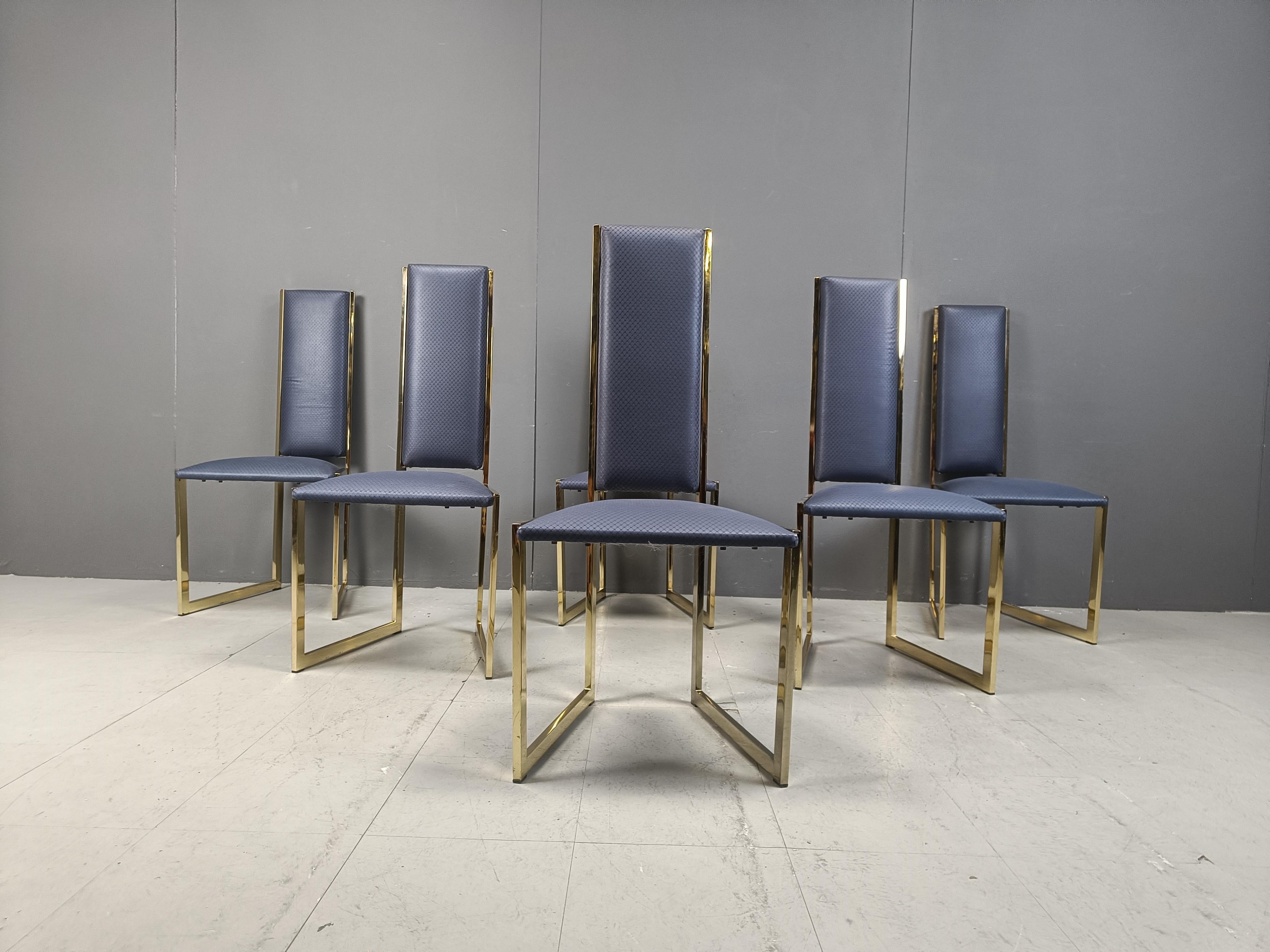 Belgian Vintage brass dining chairs, set of 6 - 1970s For Sale
