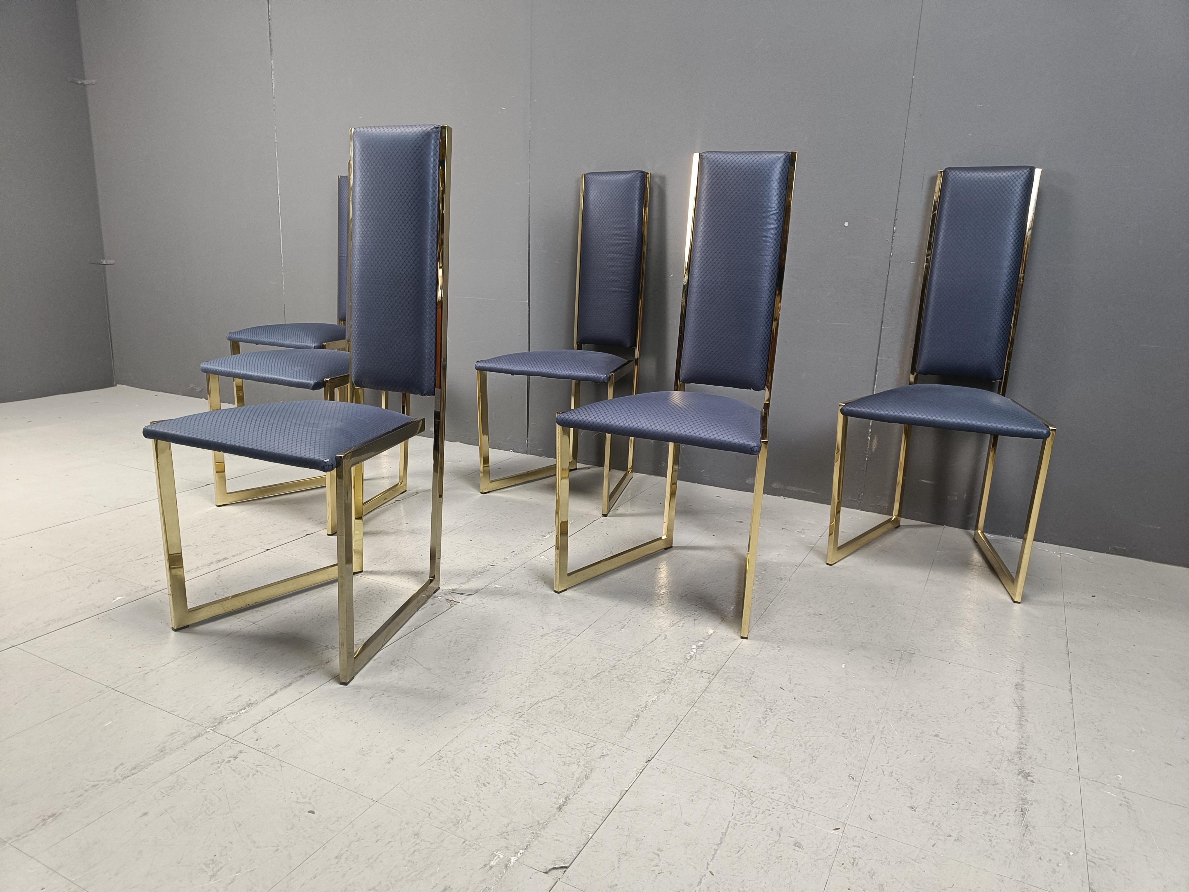 Brass Vintage brass dining chairs, set of 6 - 1970s For Sale