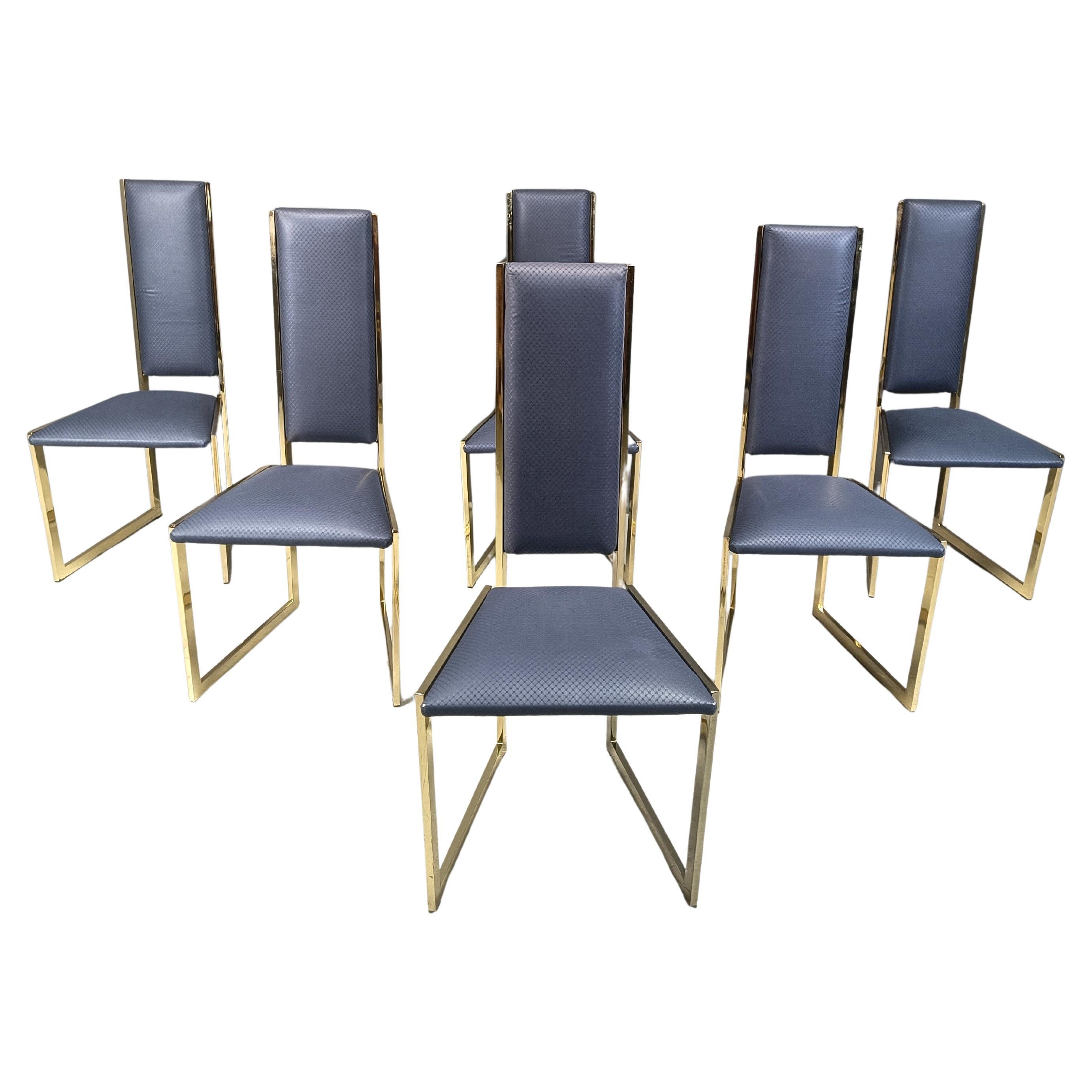 Vintage brass dining chairs, set of 6 - 1970s