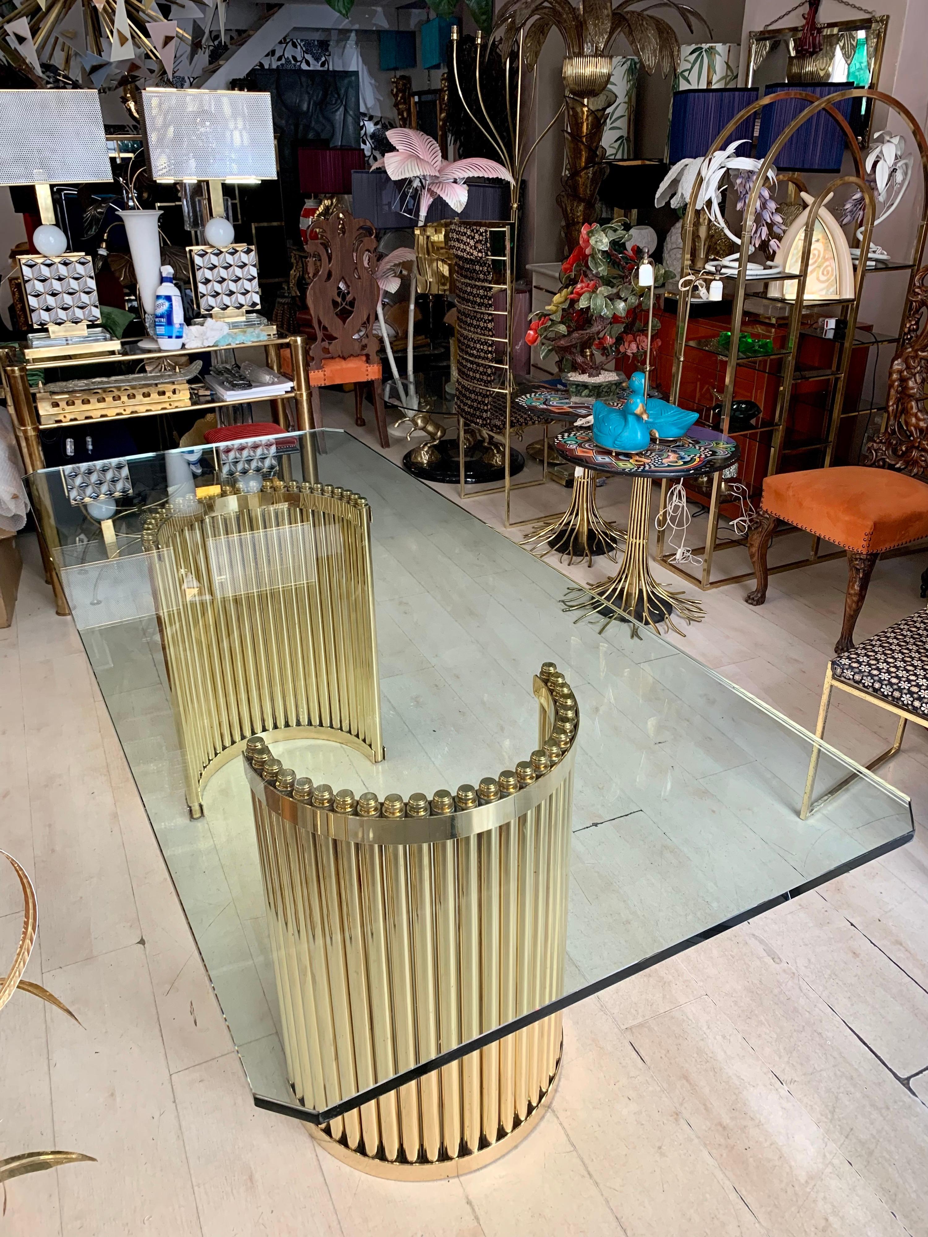 Vintage Brass Dining Table with Crystal Top, 1980s For Sale 4