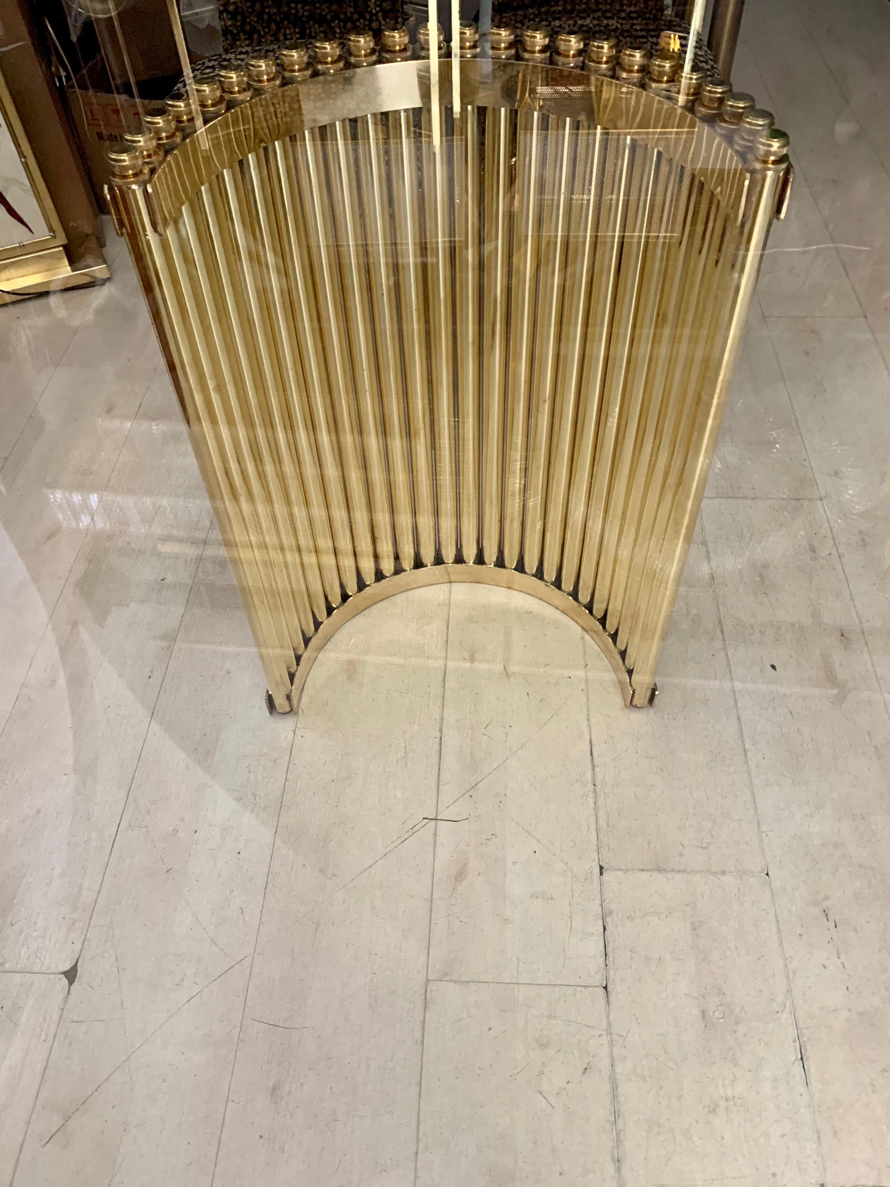 Tavolo da pranzo in ottone vintage con piano in cristallo, anni '80 in vendita 7