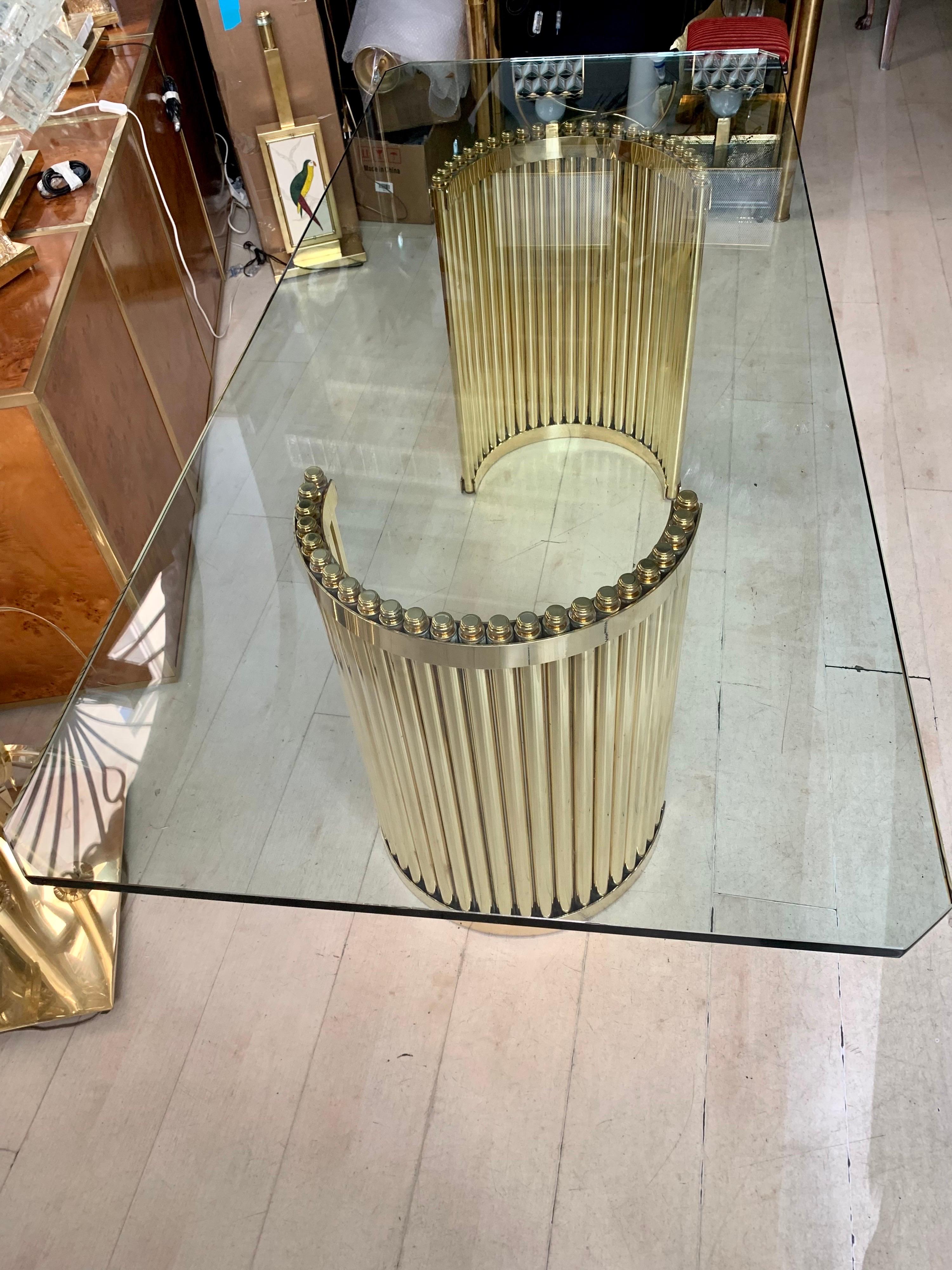 Modern Vintage Brass Dining Table with Crystal Top, 1980s For Sale