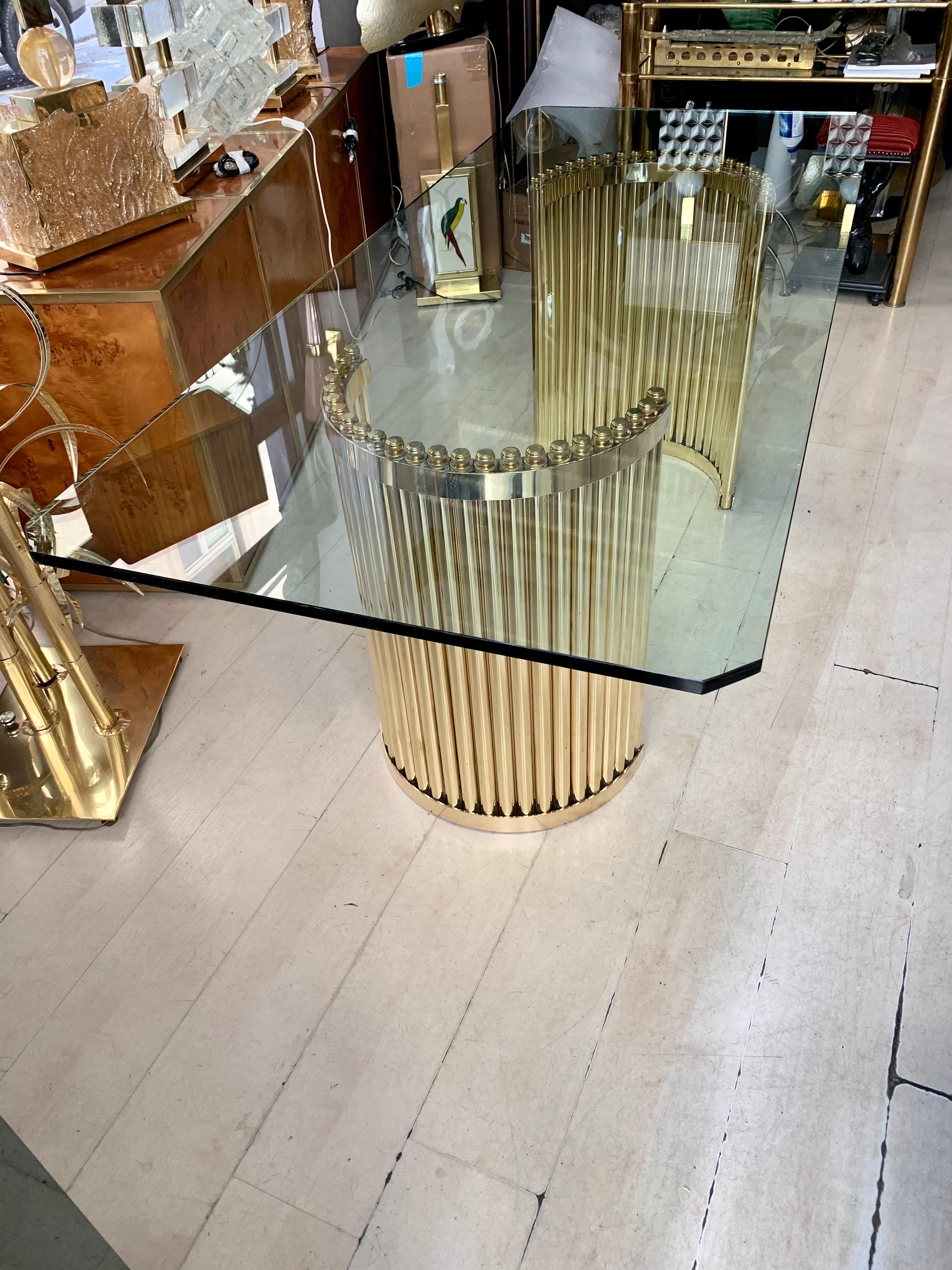 Vintage Brass Dining Table with Crystal Top, 1980s For Sale 3