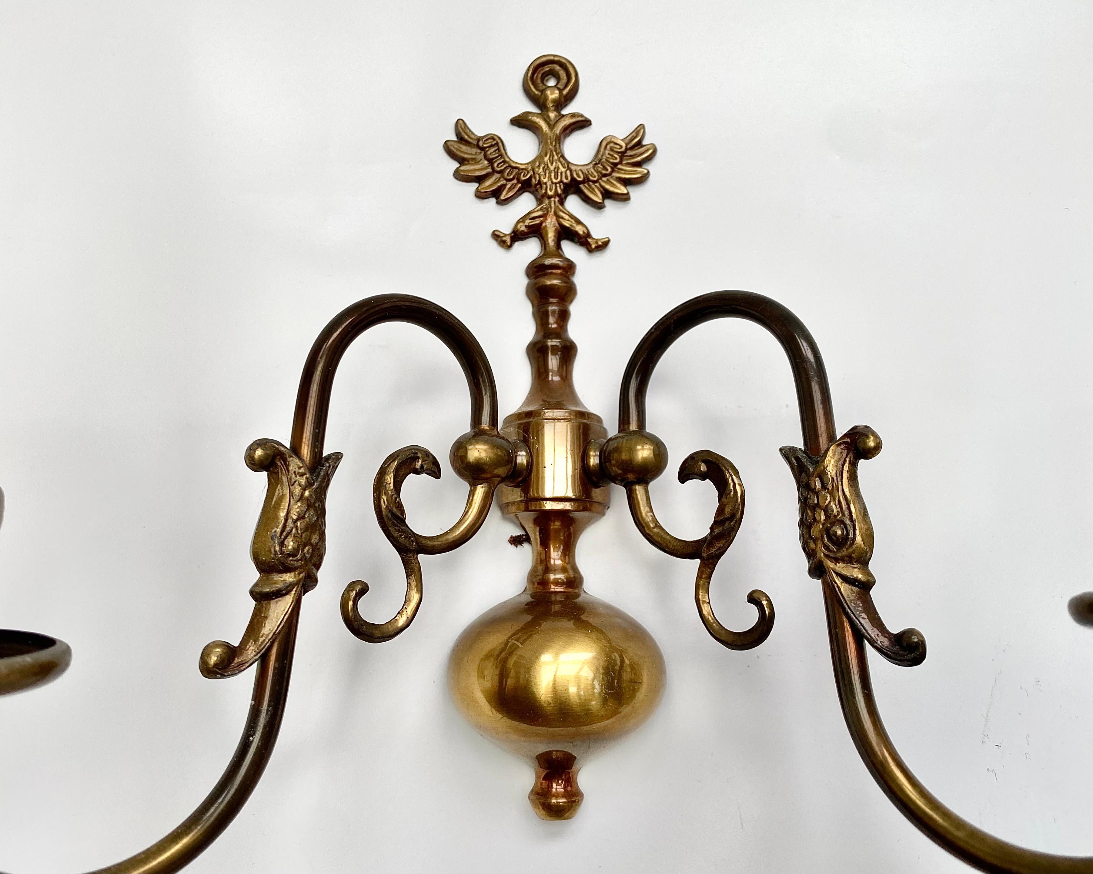 Vintage Brass Double-Headed Eagle Sconces Massive Lighting Set Belgium, 1970s (Belgisch) im Angebot
