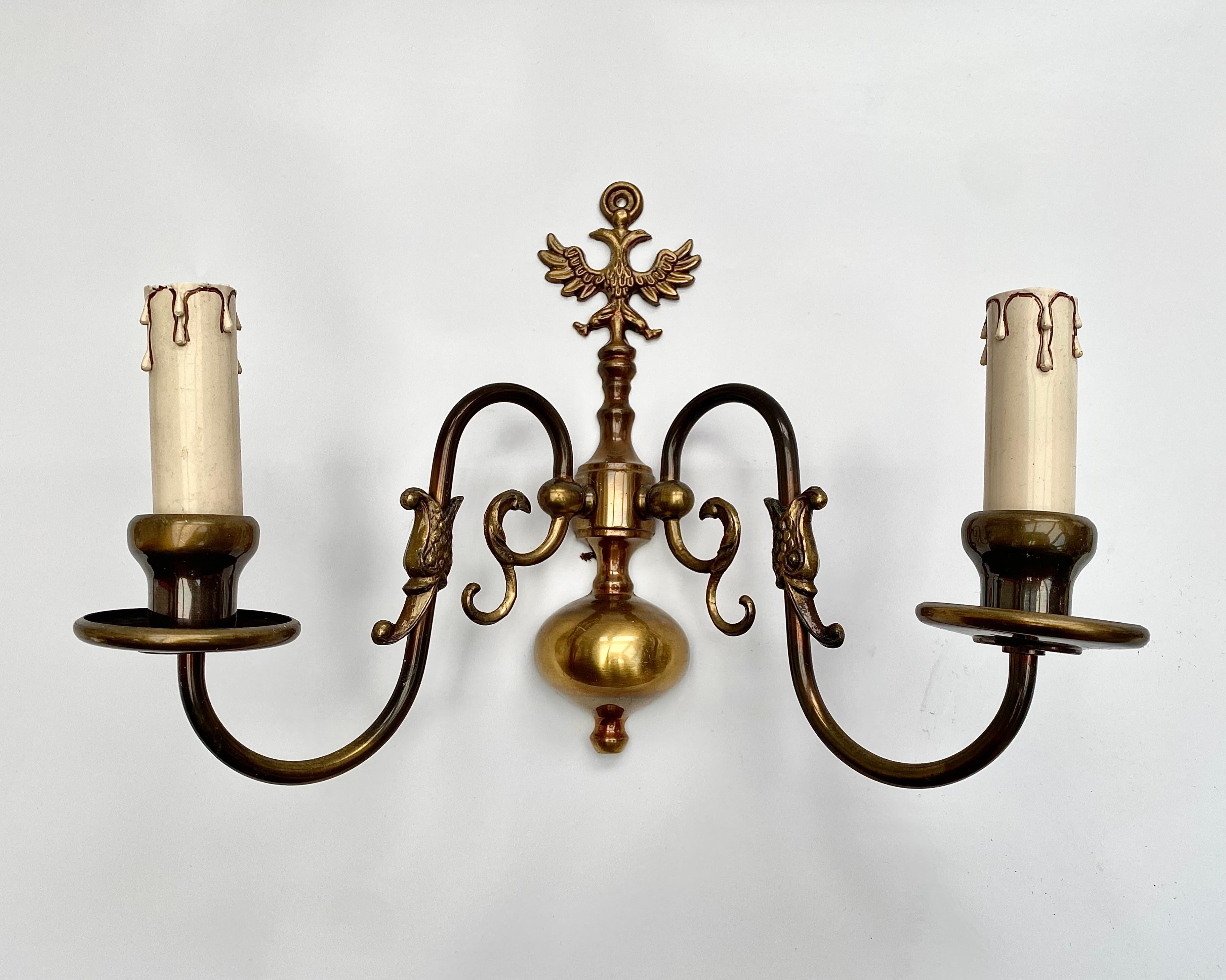 Vintage Brass Double-Headed Eagle Sconces Massive Lighting Set Belgium, 1970s im Zustand „Hervorragend“ im Angebot in Bastogne, BE