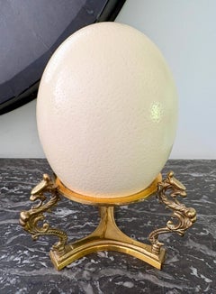 Vintage Brass Dragon Stand with Ostrich Egg, 20th Century