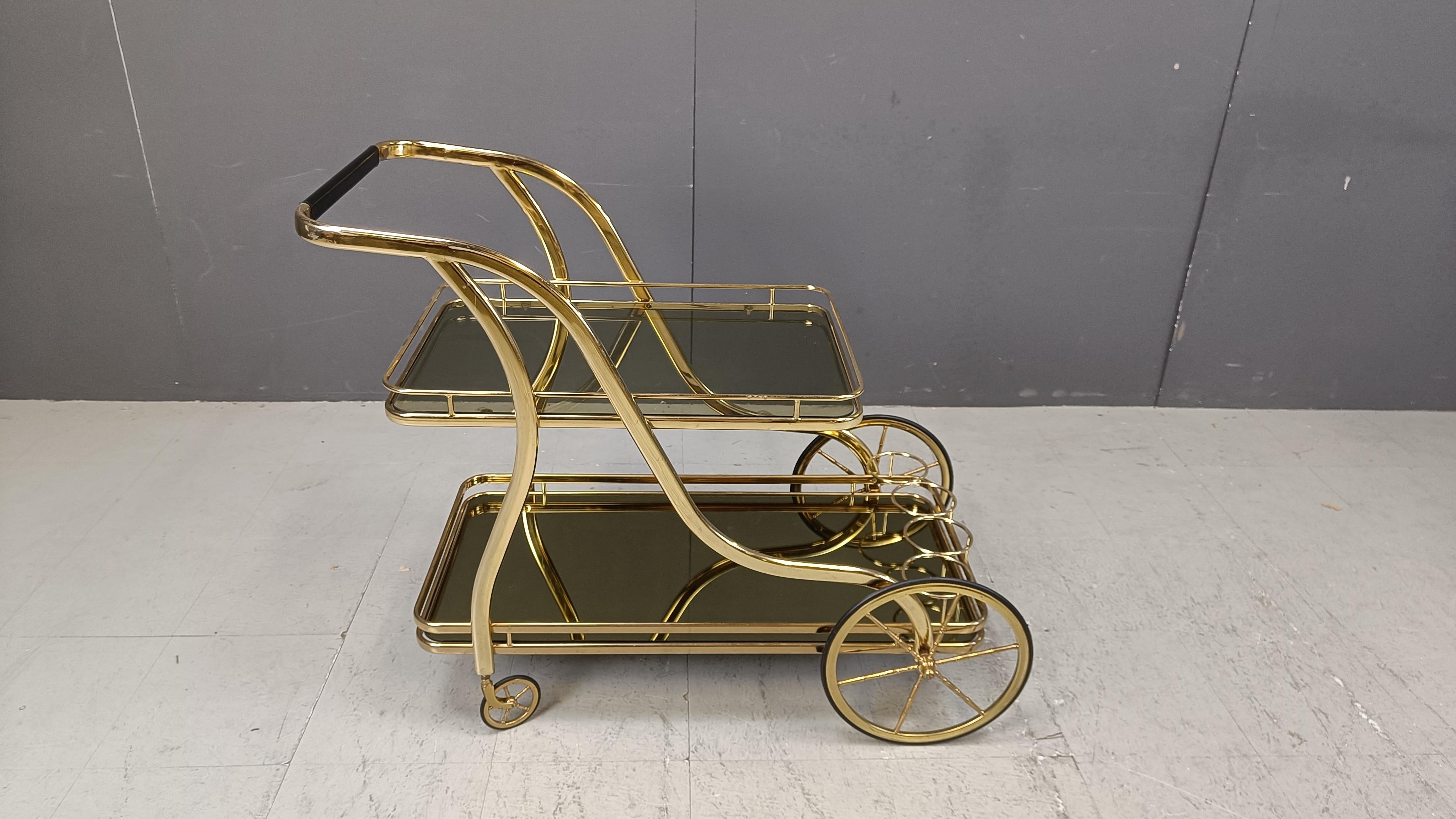 Français Chariot pour boissons vintage en laiton, années 1970 en vente
