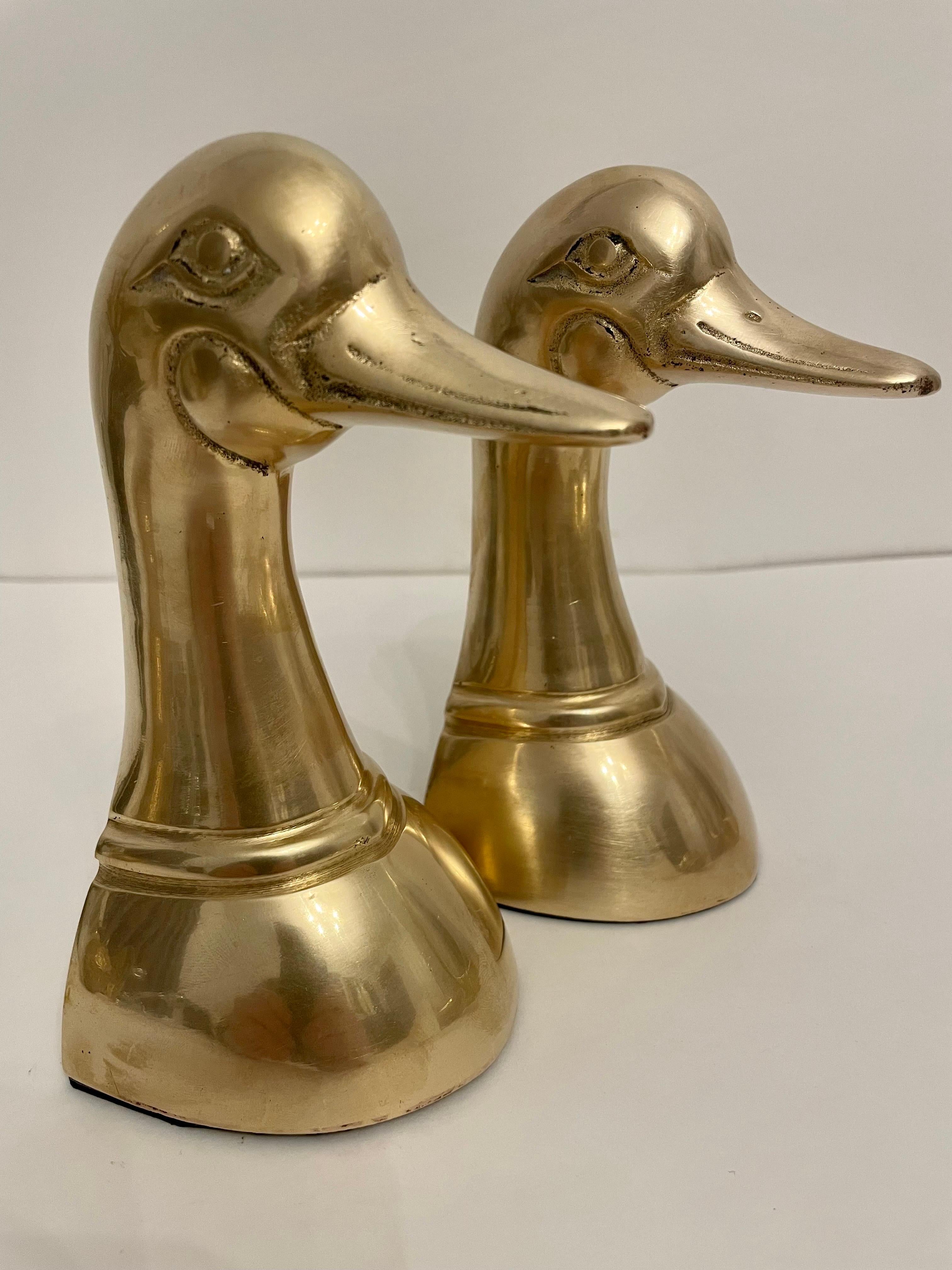 Hollywood Regency Vintage Brass Duck Bookends