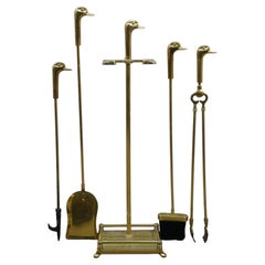 Vintage Brass Duck Goose Mallard Head Hearthware Fireplace Tool Set 32"