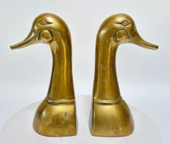Vintage Brass Duck Head Bookends Hollywood Regency circa 1950