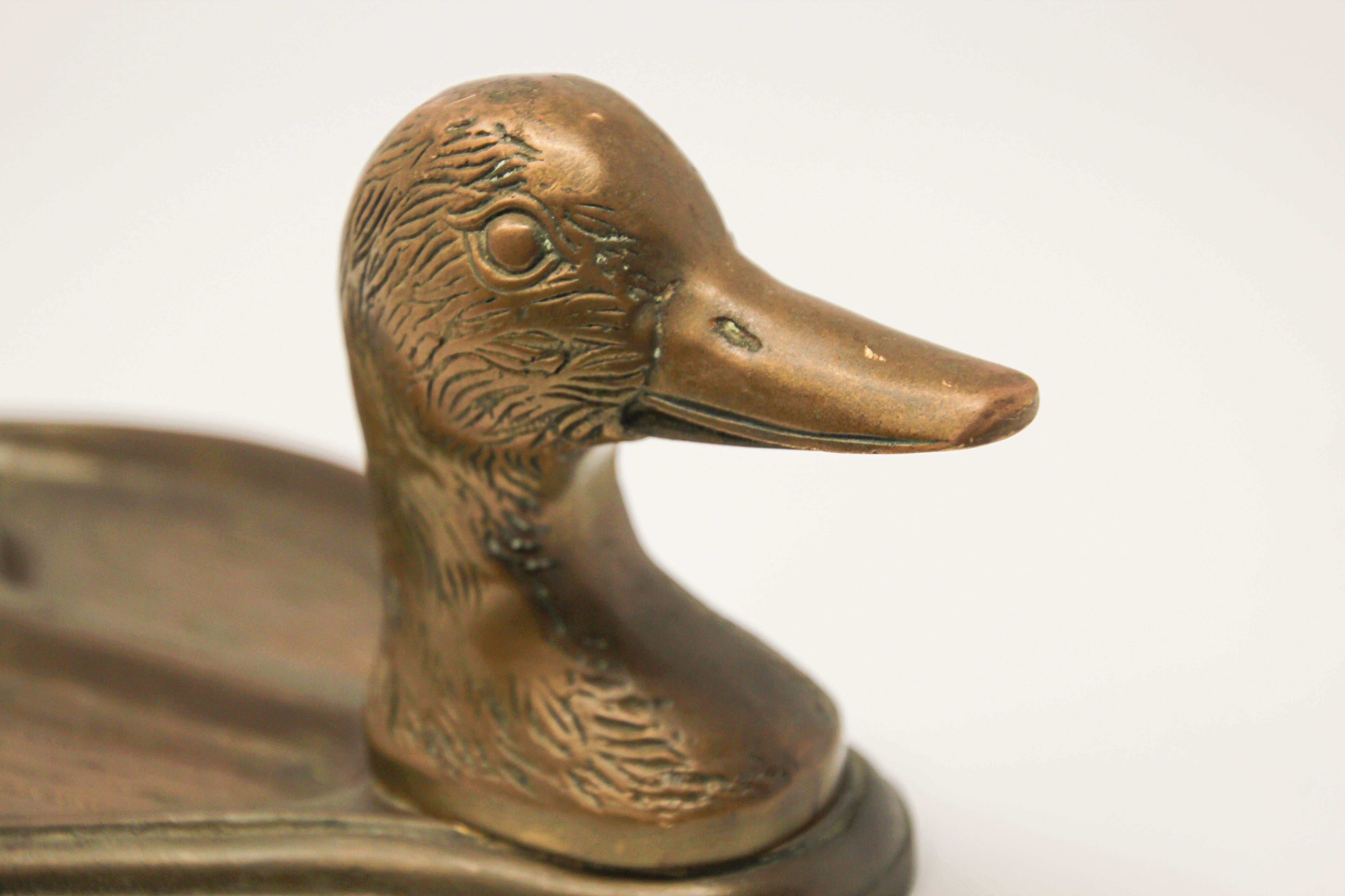 20th Century Vintage Brass Duck Head Vide Poche Trinket Valet Tray For Sale