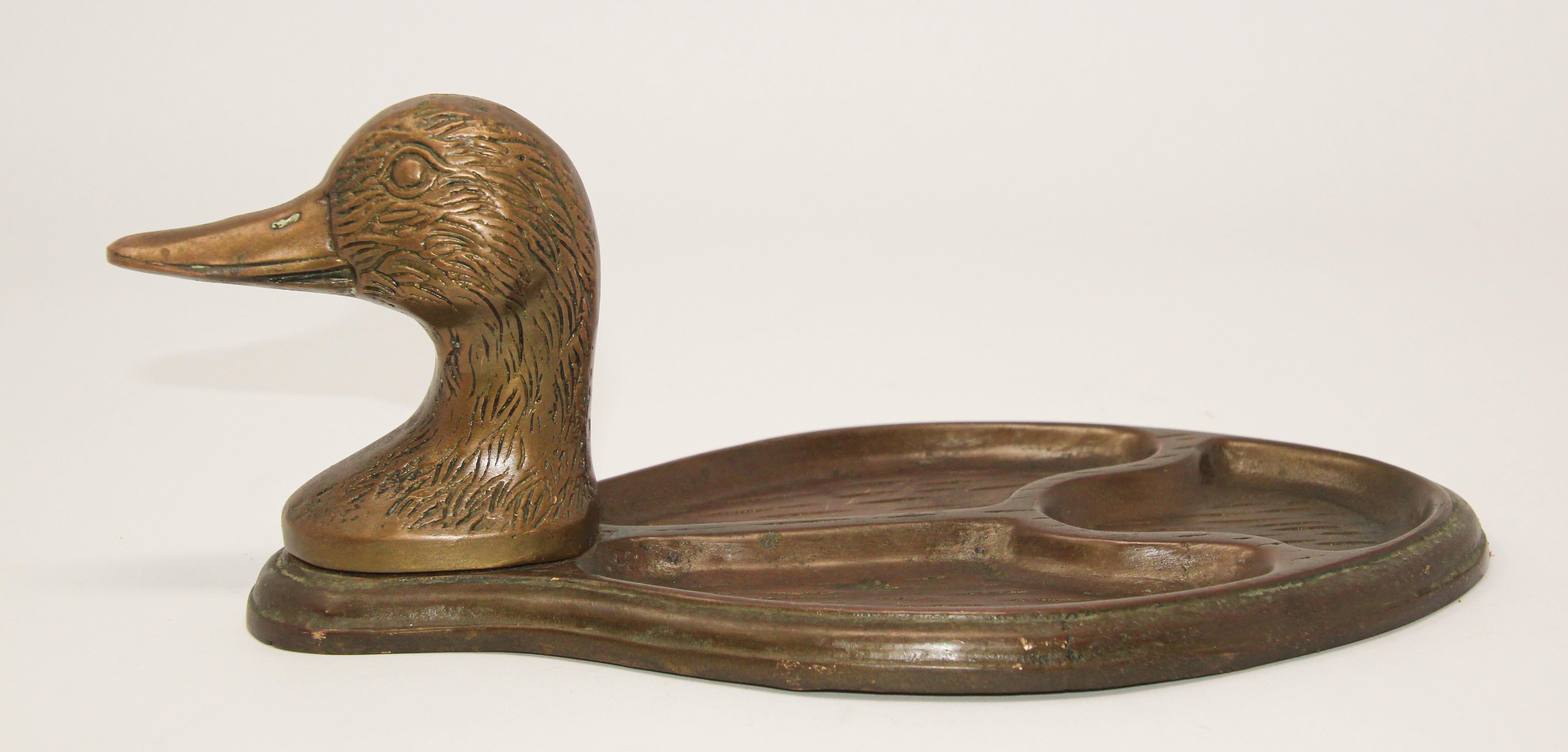 European Vintage Brass Duck Head Vide Poche Trinket Valet Tray For Sale