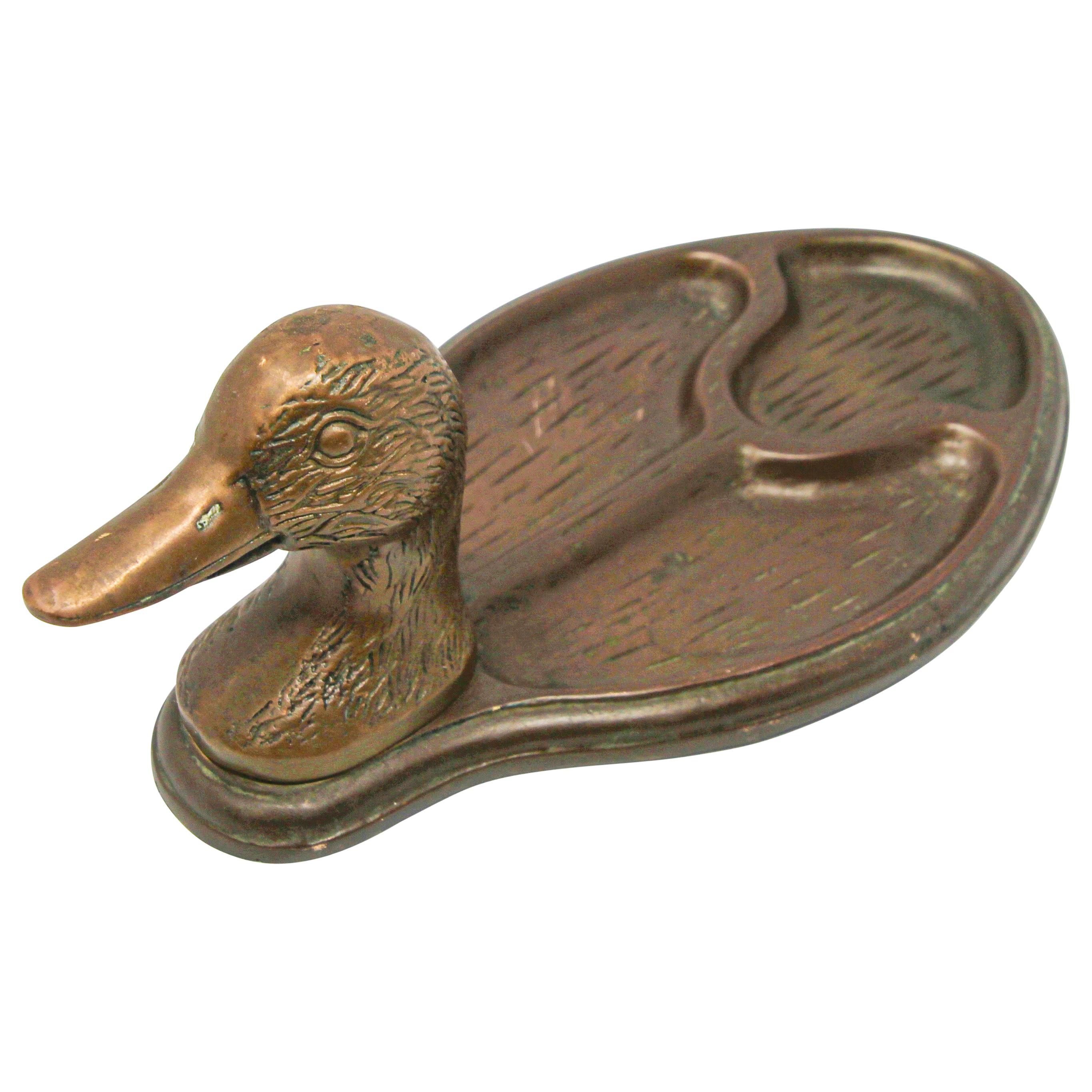 Vintage Brass Duck Head Vide Poche Trinket Valet Tray For Sale