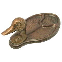 Vintage Brass Duck Head Vide Poche Trinket Valet Tray