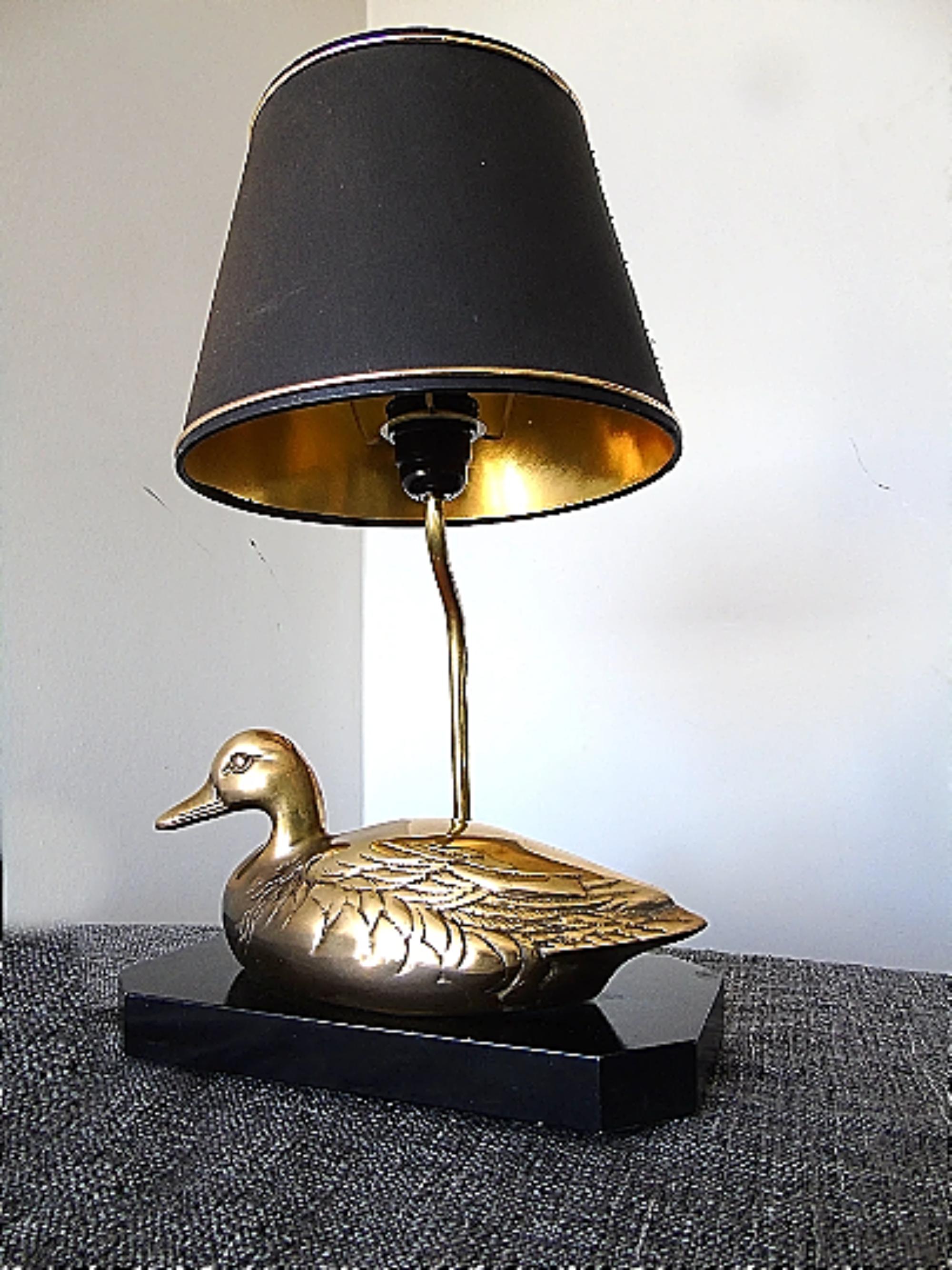 Hollywood Regency Vintage Brass Duck Table Lamp, 1970s