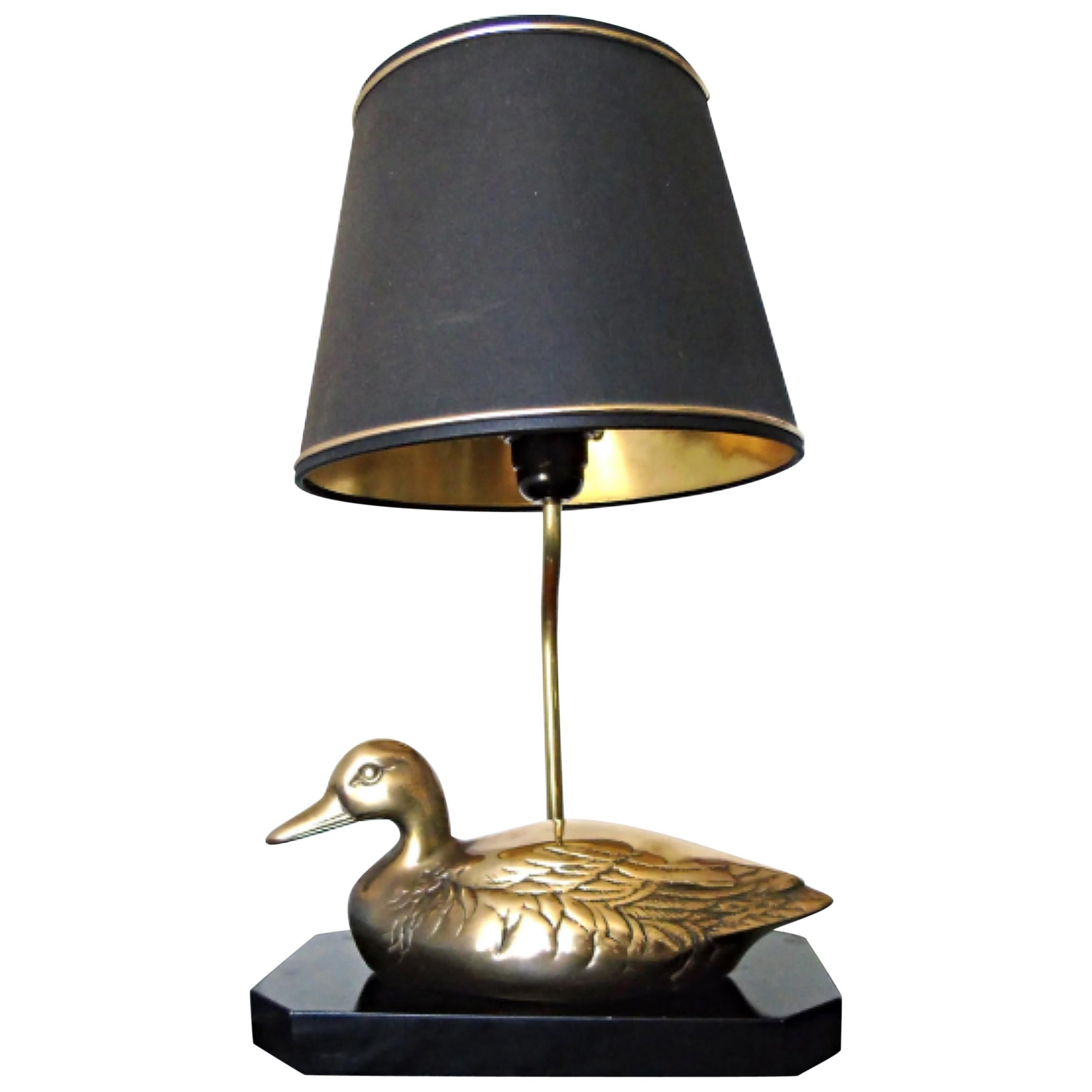 Vintage Brass Duck Table Lamp, 1970s